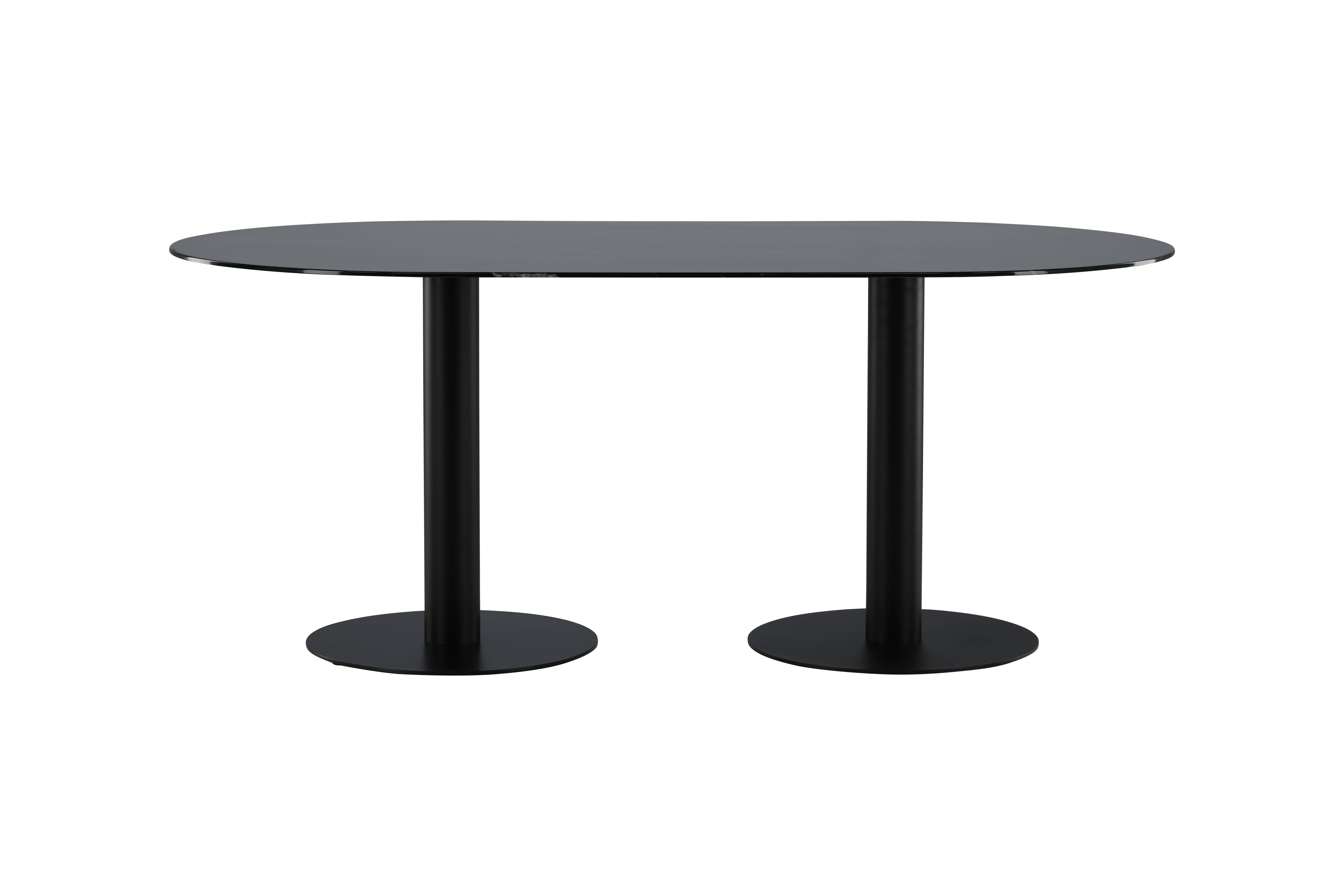 VENTURE DESIGN Pillan spisebord, oval - sort marmormønstret glas og sort stål (180x100)