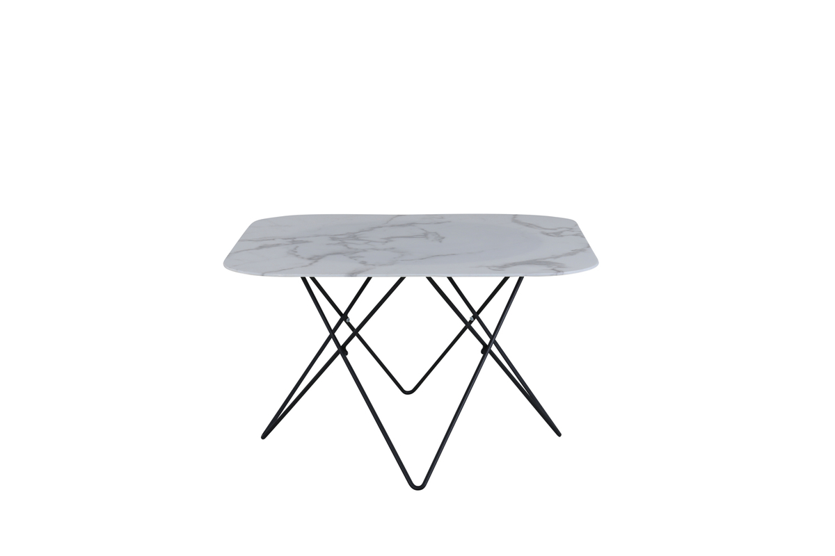 #2 - VENTURE DESIGN Tristar sofabord, kvadratisk - hvid marmoreret glas og sort stål (80x80)