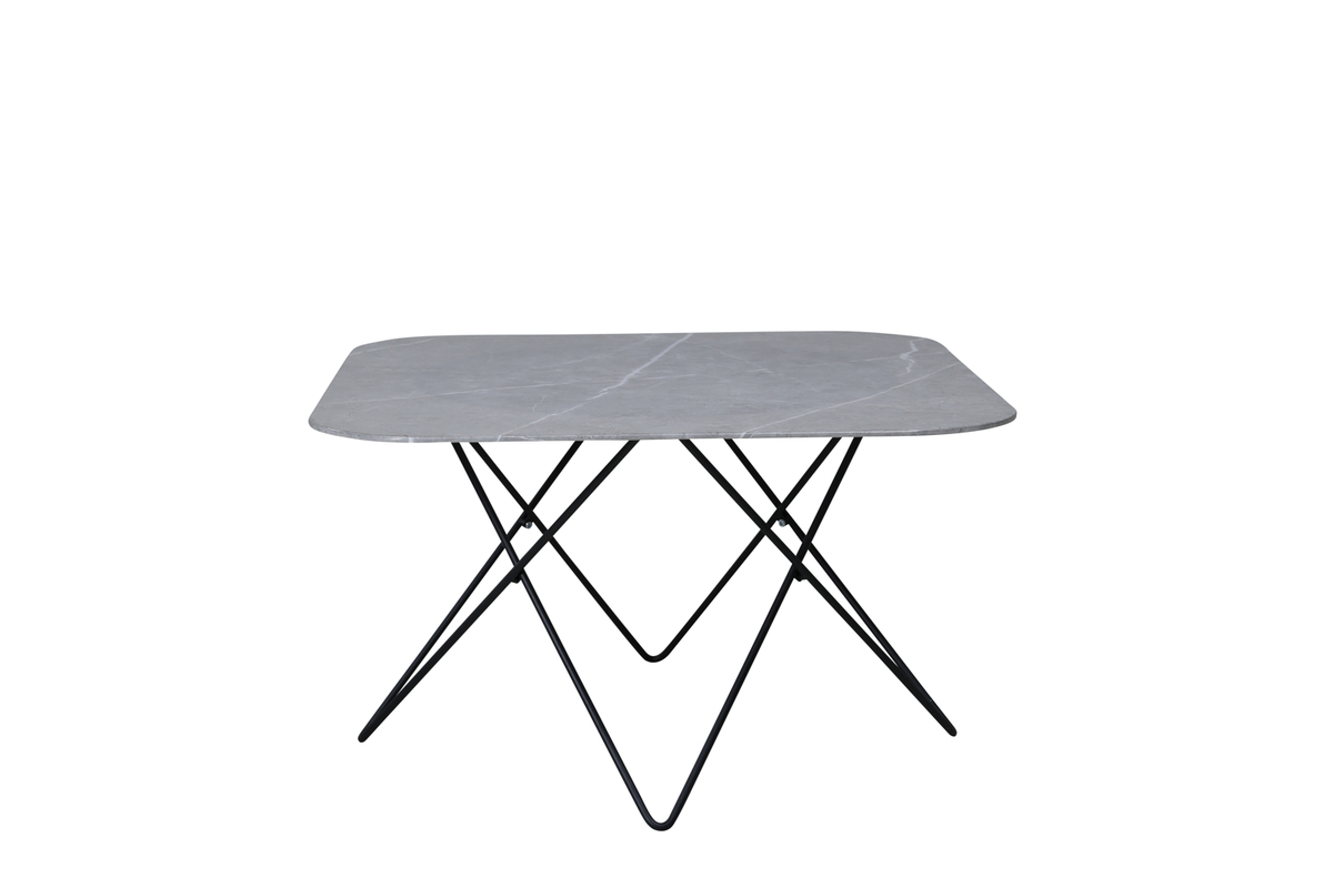 4: VENTURE DESIGN Tristar sofabord, kvadratisk - grå marmoreret glas og sort stål (80x80)