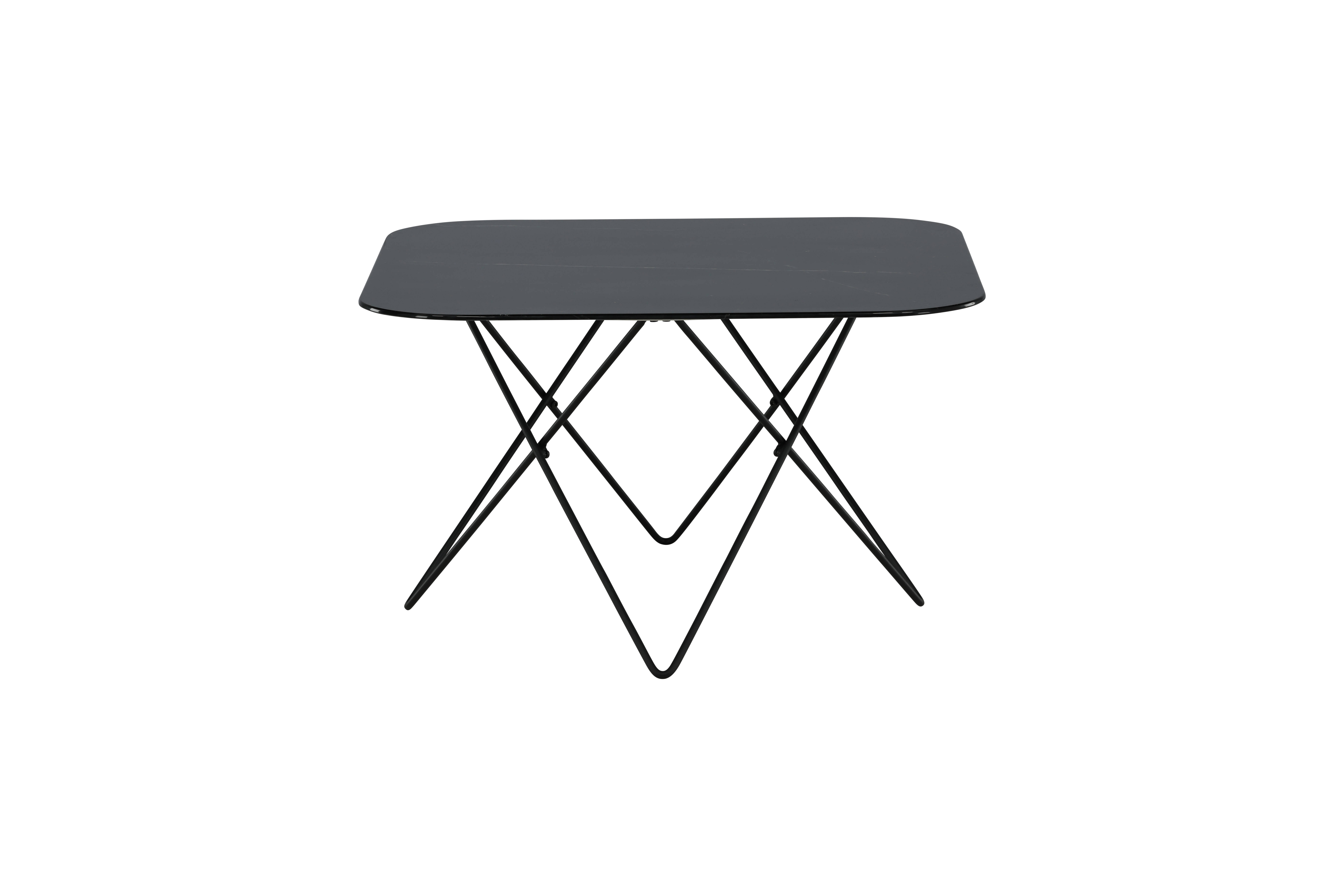 #3 - VENTURE DESIGN Tristar sofabord, kvadratisk - sort marmoreret glas og sort stål (80x80)
