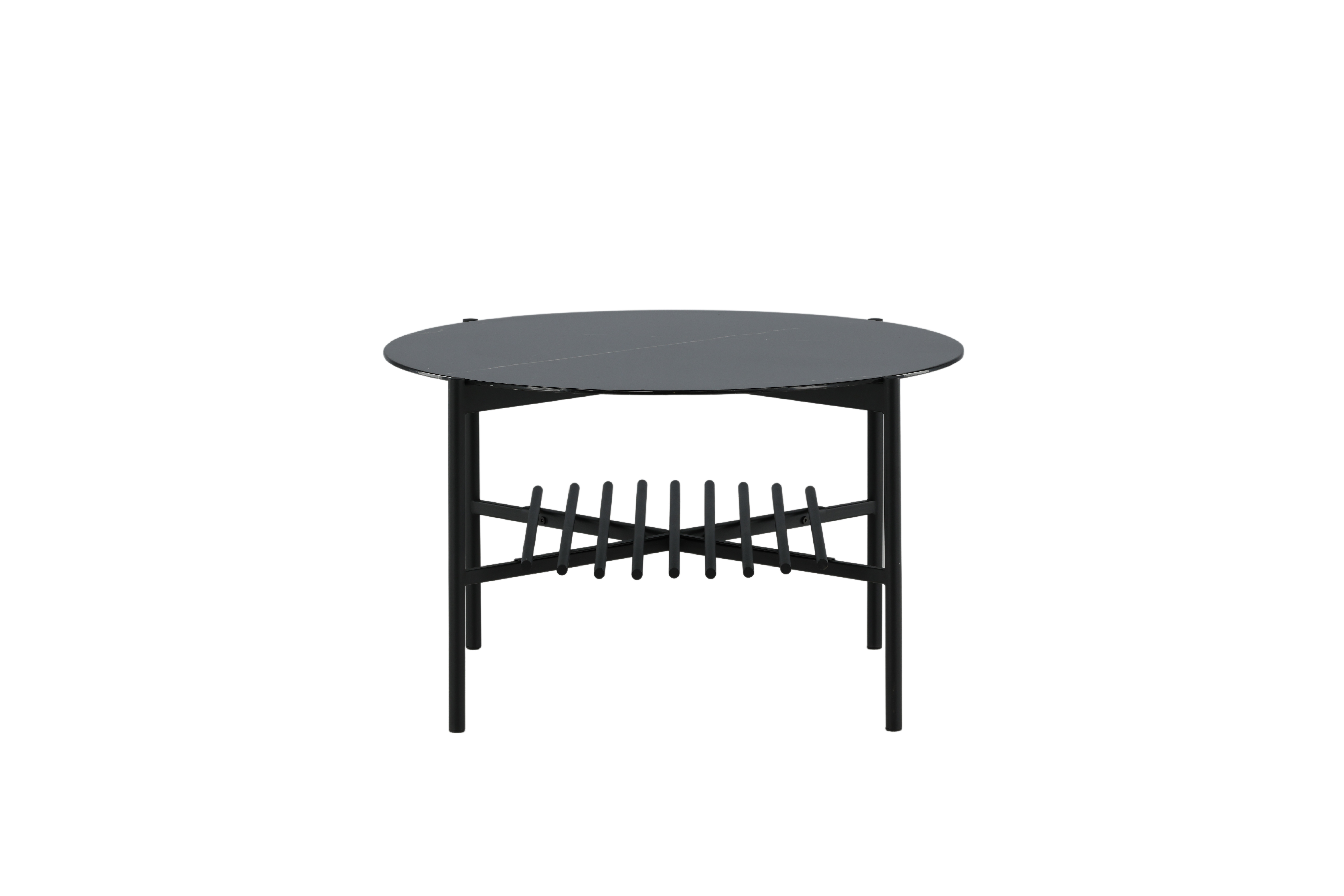 VENTURE DESIGN Von Staf sofabord, m. hylde - sort marmorglas og sort stål (Ø80)