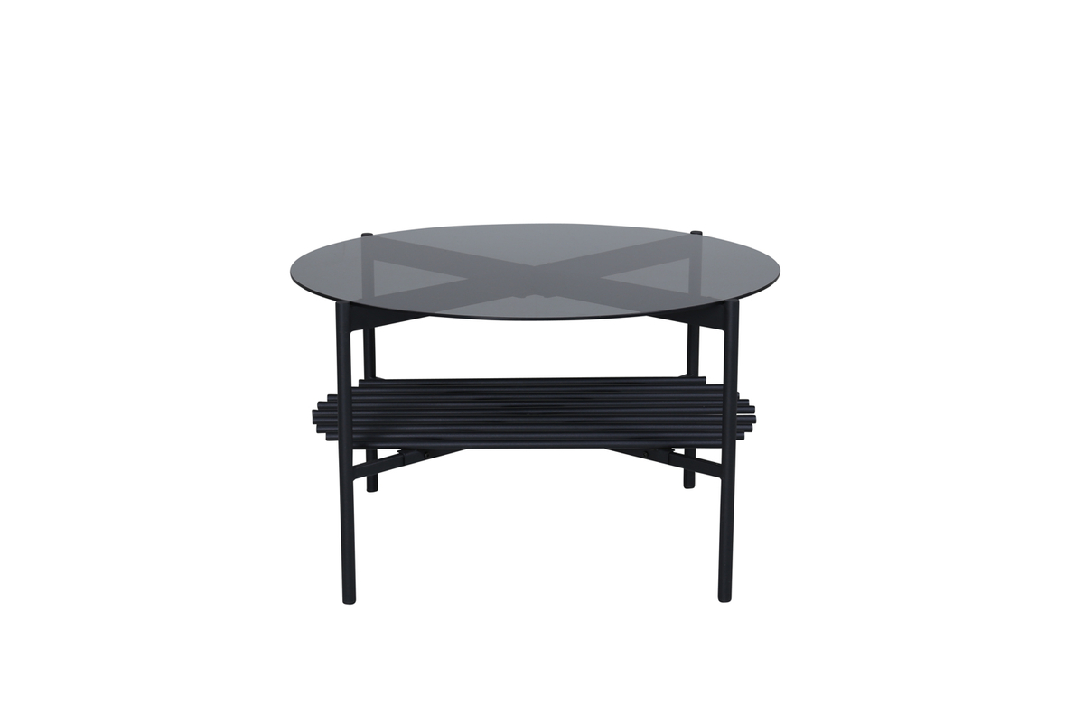 VENTURE DESIGN Von Staf sofabord, m. hylde - sort glas og sort stål (Ø80)