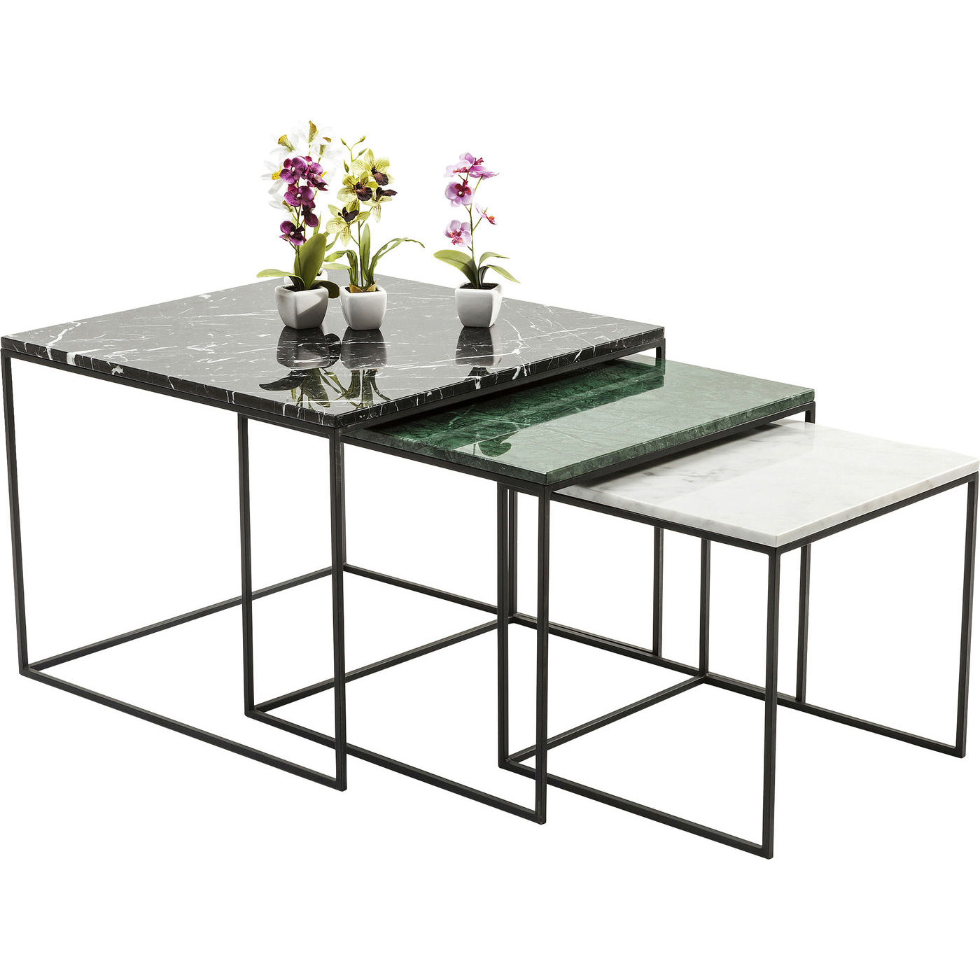 #3 - KARE DESIGN Marmor East Coast indskudsborde - grønt/sort/hvidt marmor og stål (3/sæt) (udgår)