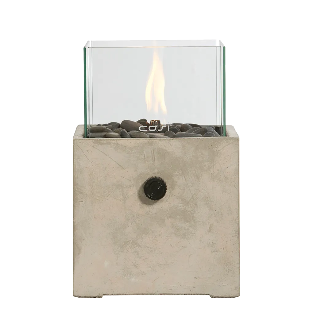 COSI FIRES Cosiscoop Cement square gaslanterne, m. glas og småsten - beton (H:30)
