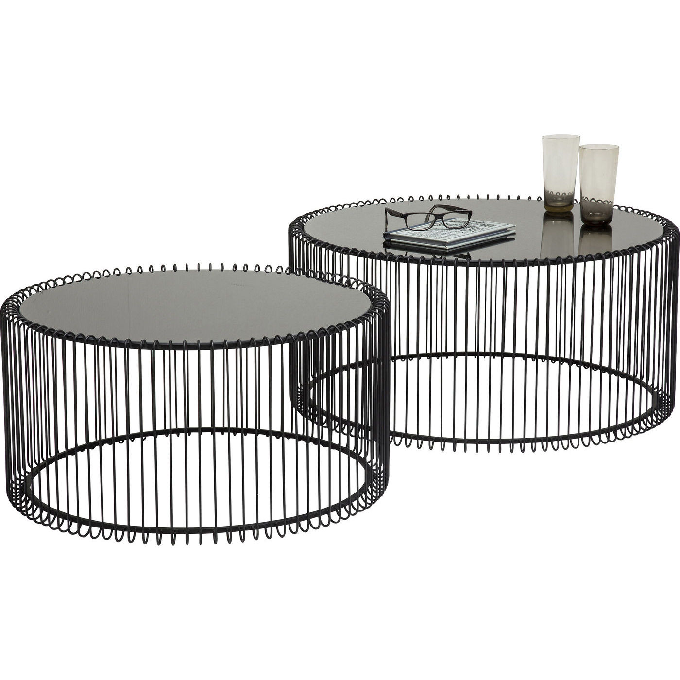 KARE DESIGN Wire Black sofabord - klart glas/sort stål, rundt (2/sæt)