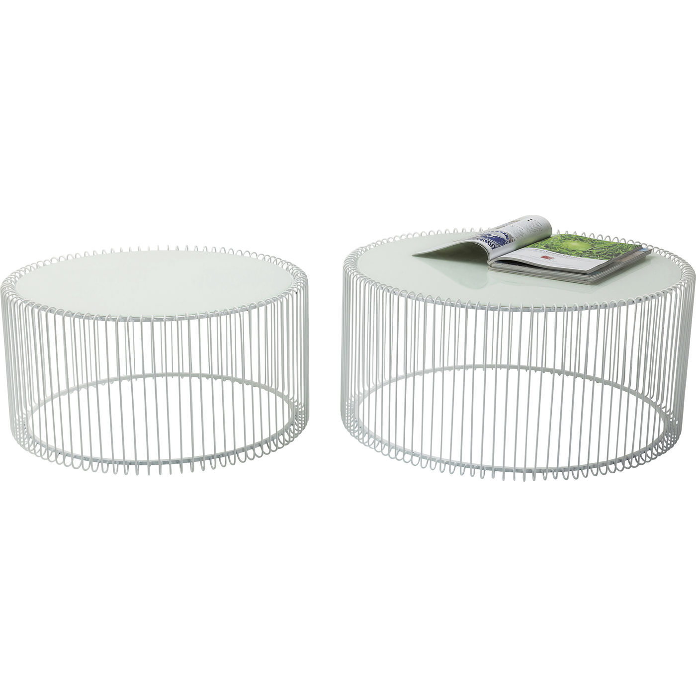 KARE DESIGN Wire White sofabord - hvidt glas/stål, rundt (2/sæt)