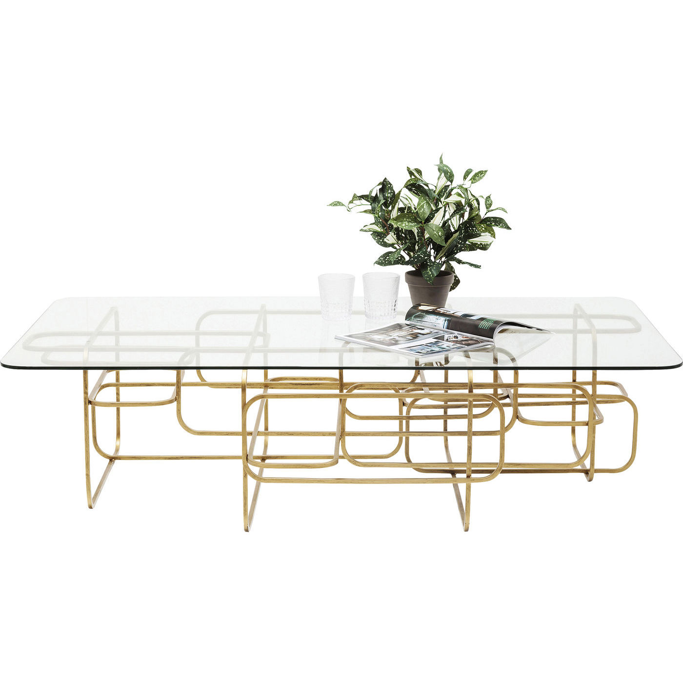 KARE DESIGN Meander Gold sofabord - glas og guld stål (140x80)