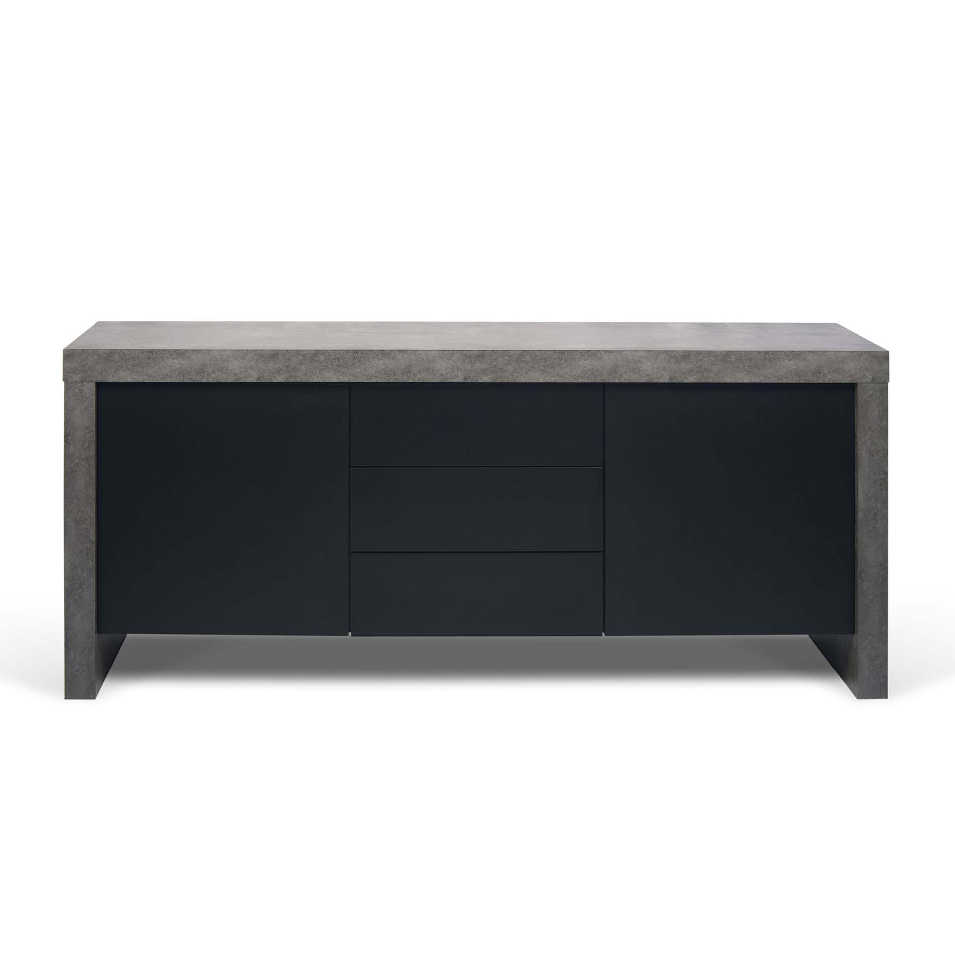 TEMAHOME Kobe Skænk - 2 låger og 3 skuffer, betonlook og sort, 188 cm