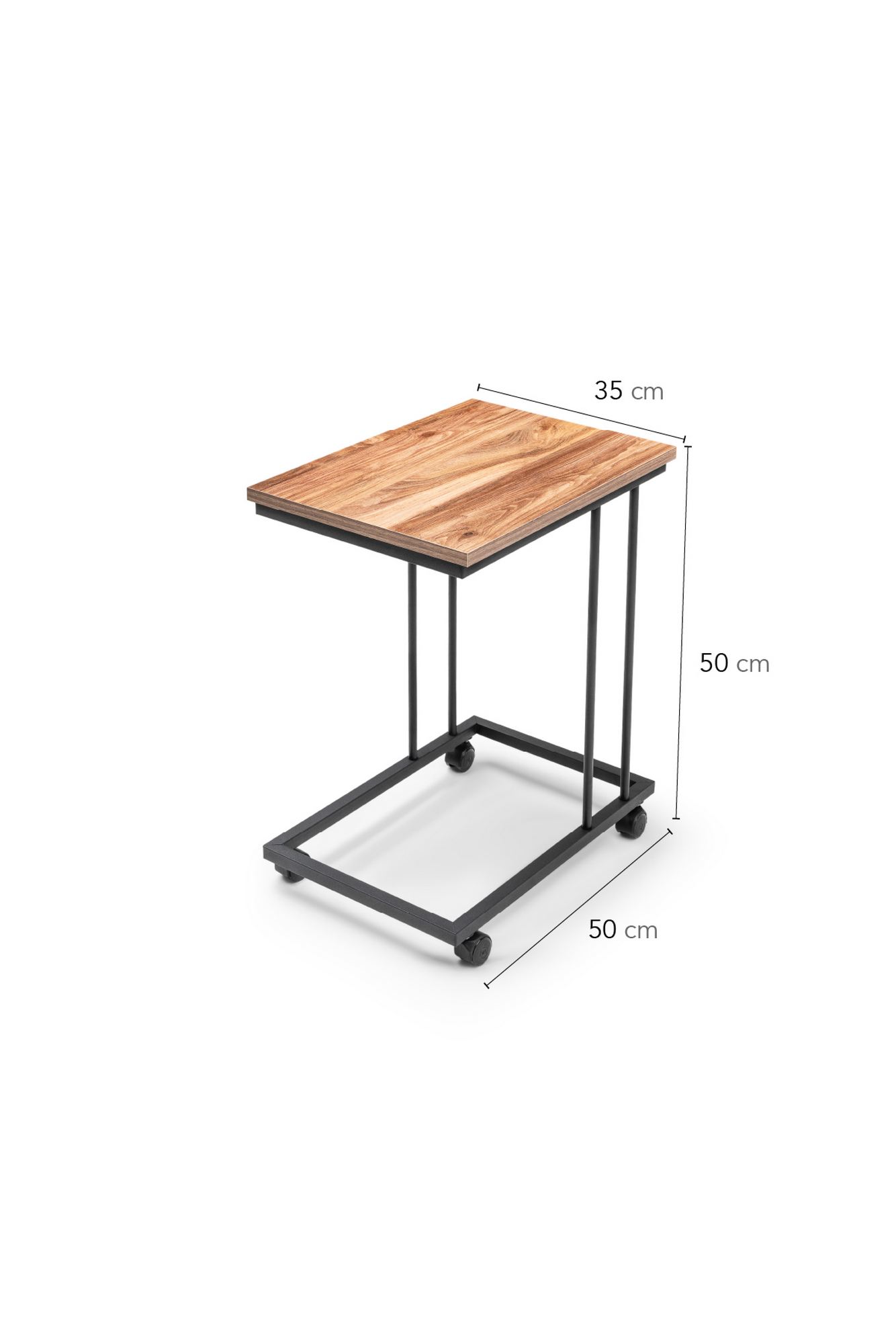 NORDVÄRK TKRCZGN001 sidebord, m. hjul, rektangulær - egetræsfarvet melamin og sort metal (50x35)