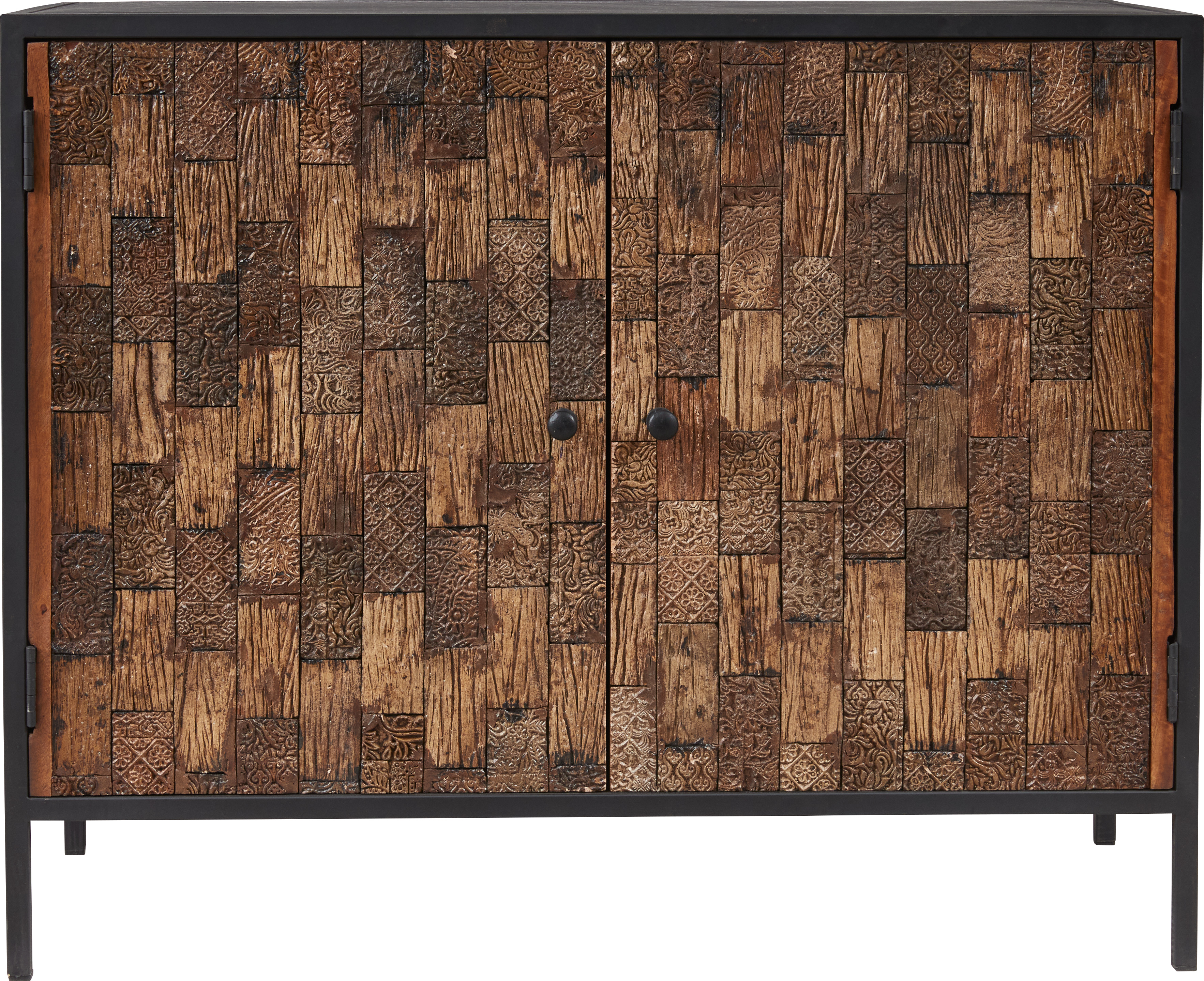 KILROY INDBO Puzzle skænk, m. 2 låger - brun mangotræ og jern (100x40)