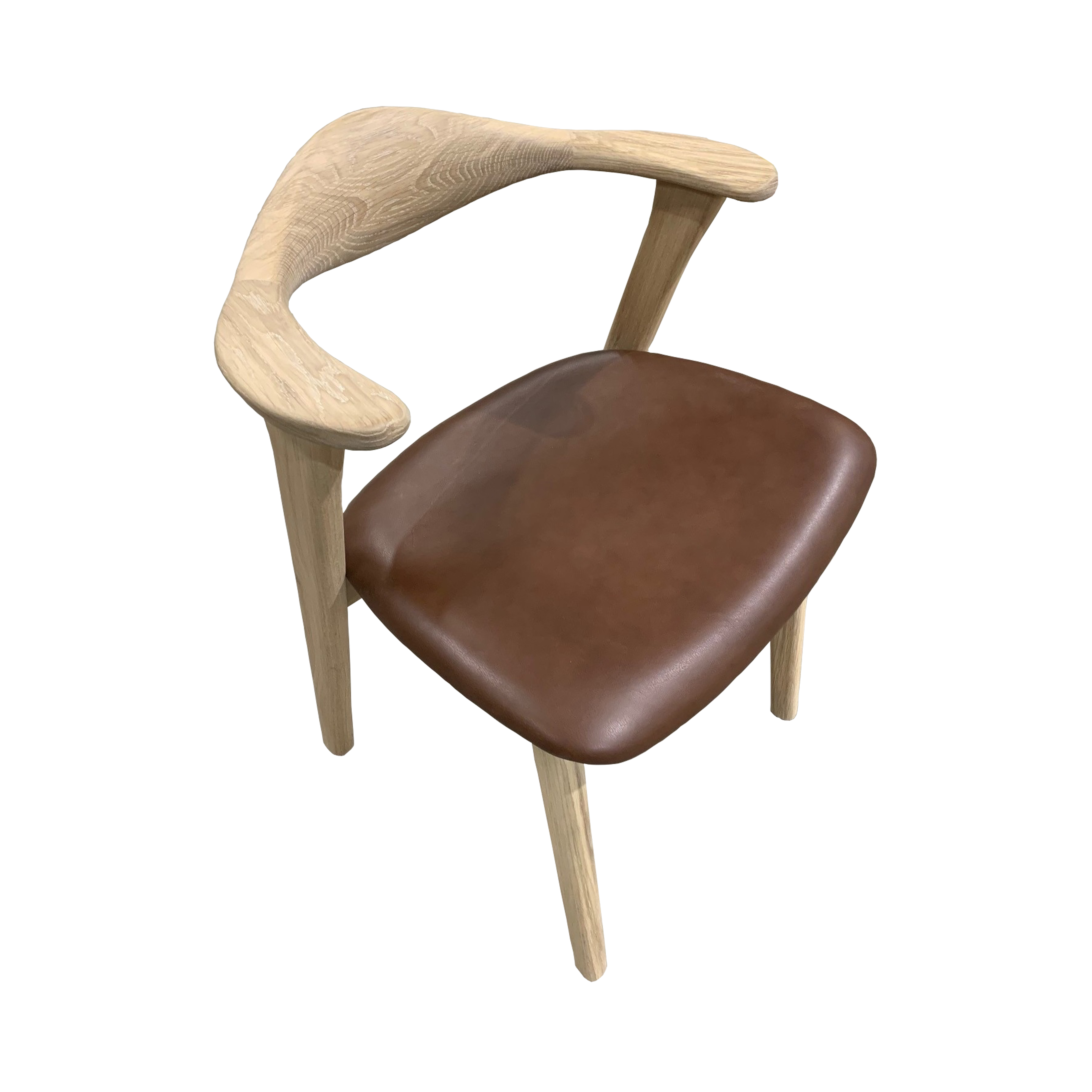 Køb Designer spisebordsstol, m. armlæn – mørk brun læder og massivt hvidolieret egetræ