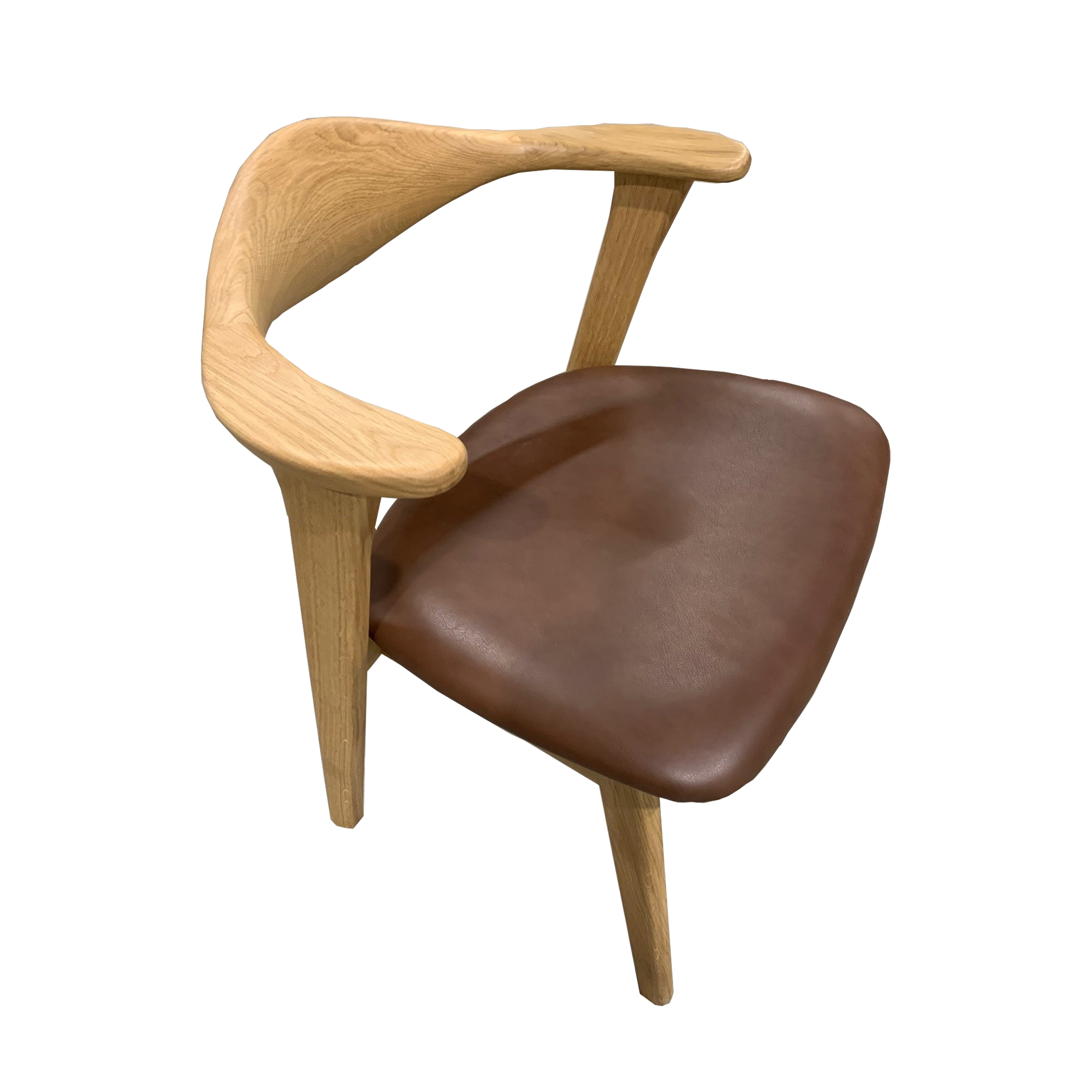 Køb Designer spisebordsstol, m. armlæn – mørk brun læder og massivt naturfarvet egetræ