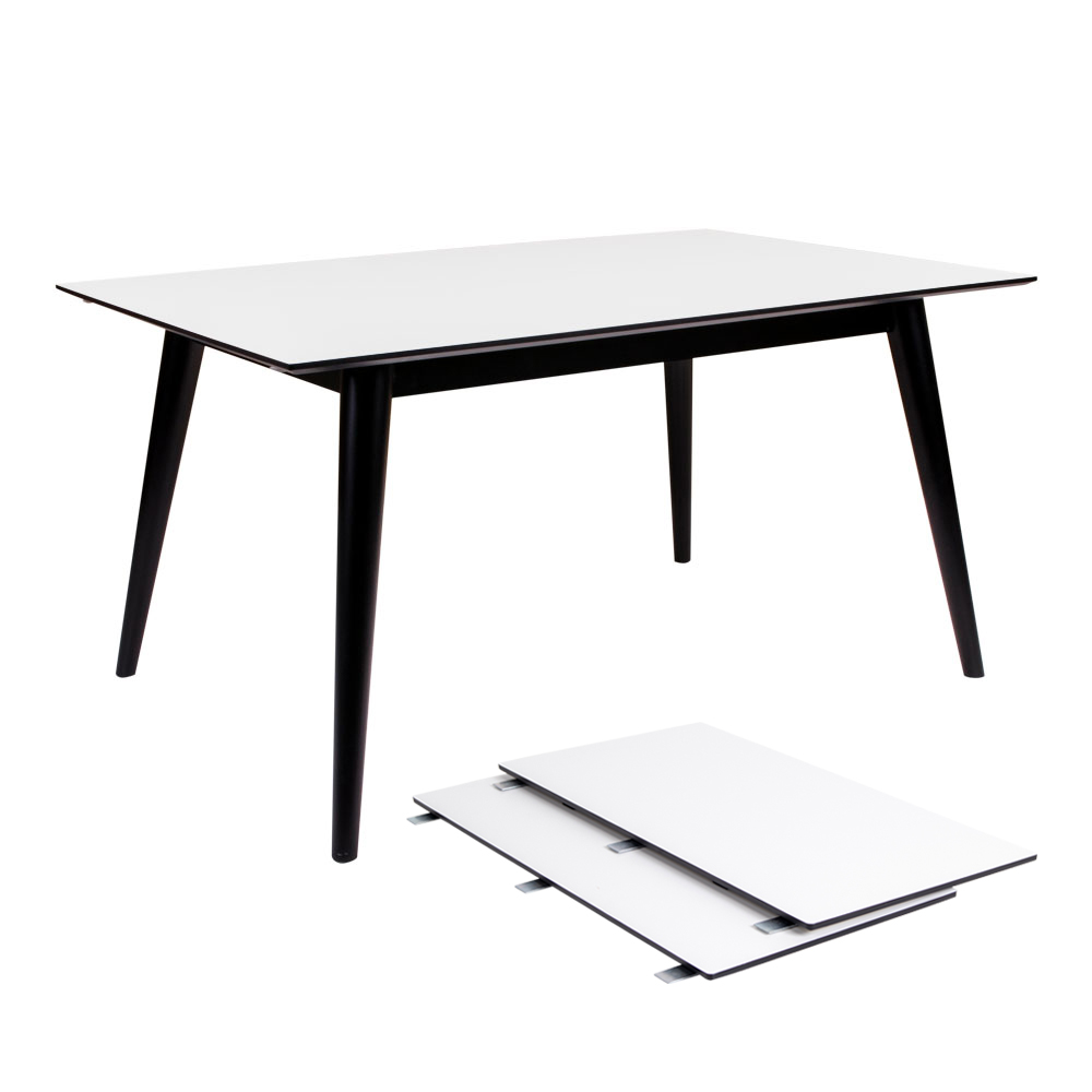 HOUSE NORDIC Copenhagen spisebord - hvid træplade og sort træstel, m. udtræk, incl. 2 tillægsplader (150x95) thumbnail
