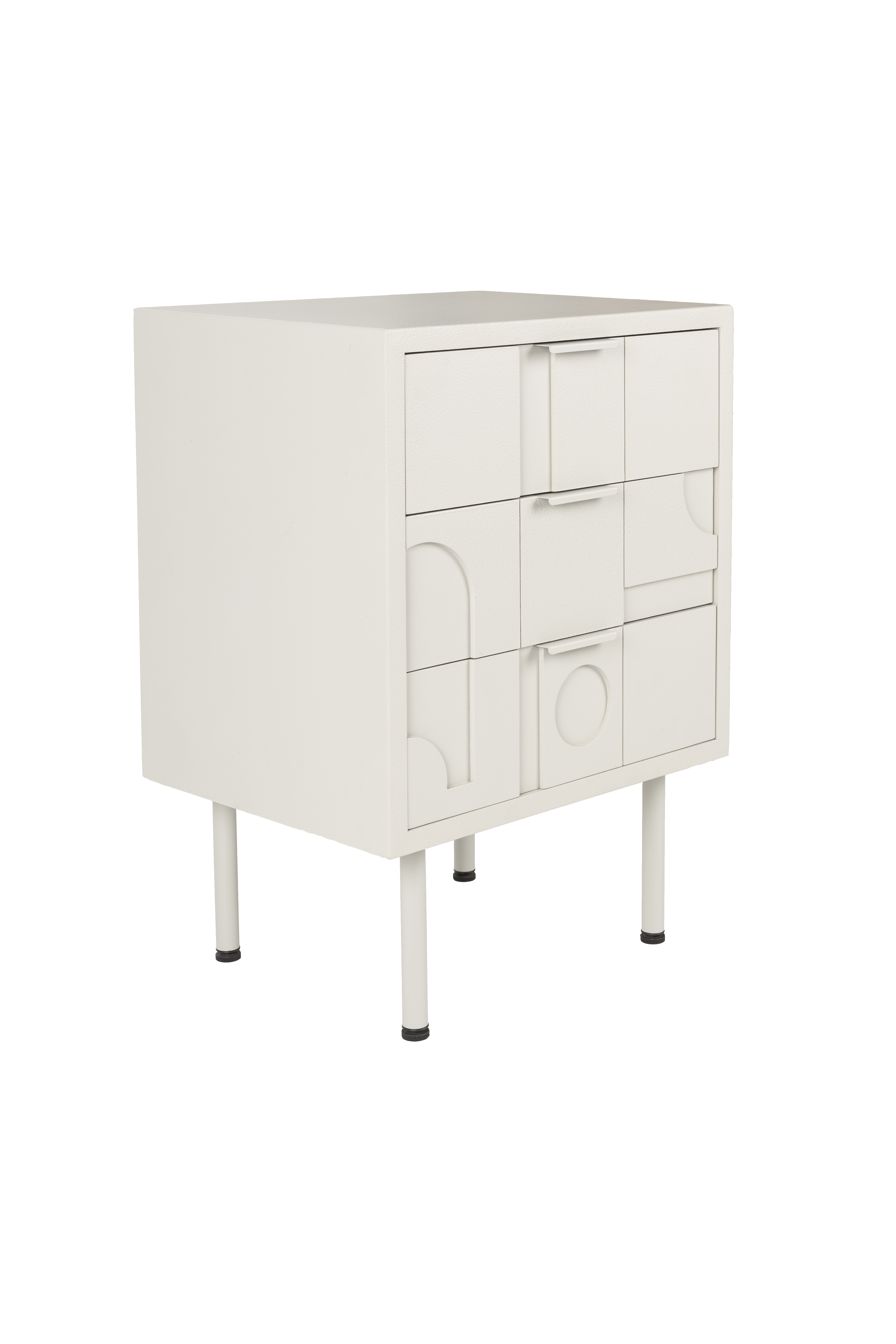 WHITE LABEL LIVING Funk sidebord, m. 3 skuffer - beige MDF og grå jern (40x50)