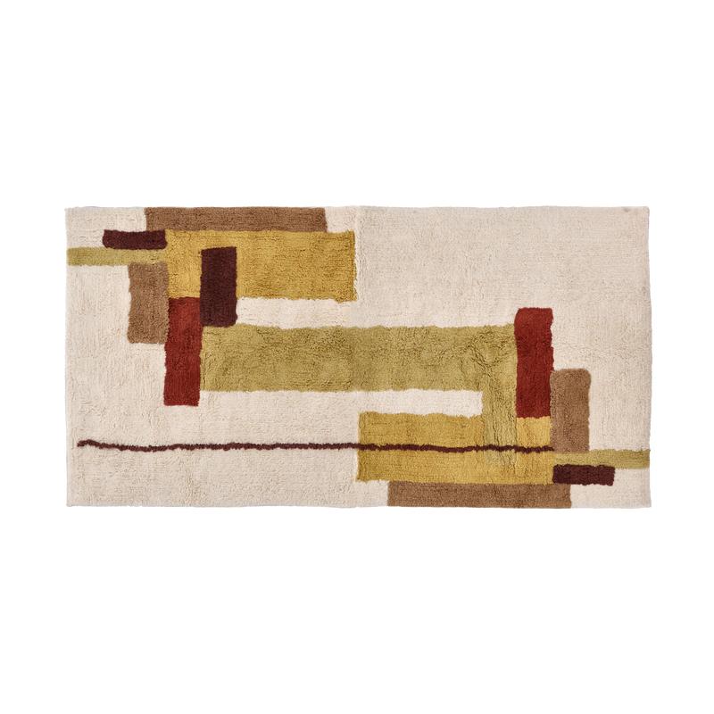 VILLA COLLECTION Lau gulvtæppe/vægtæppe, m. grafisk mønster - multifarvet/natur bomuld (110x70)
