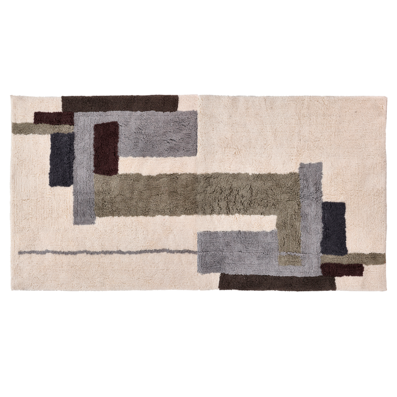 VILLA COLLECTION Laerk gulvtæppe, m. grafisk mønster - grå/offwhite bomuld (300x200)