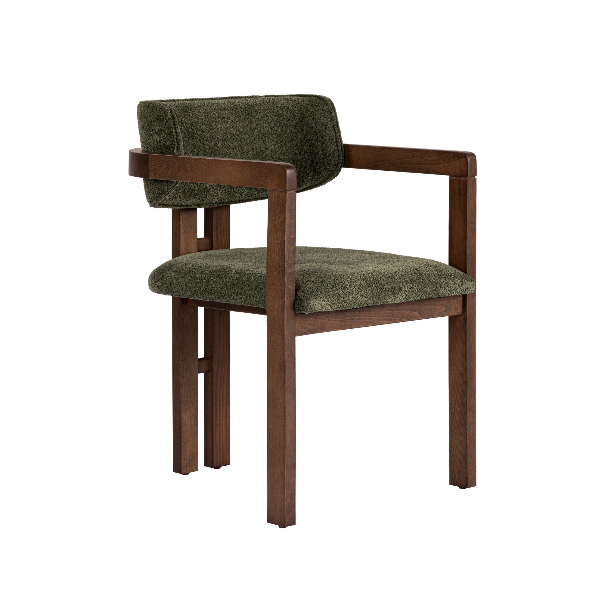 NORDVÄRK Toscana spisebordsstol, m. armlæn - grøn polyester stof og mørk valnød træ