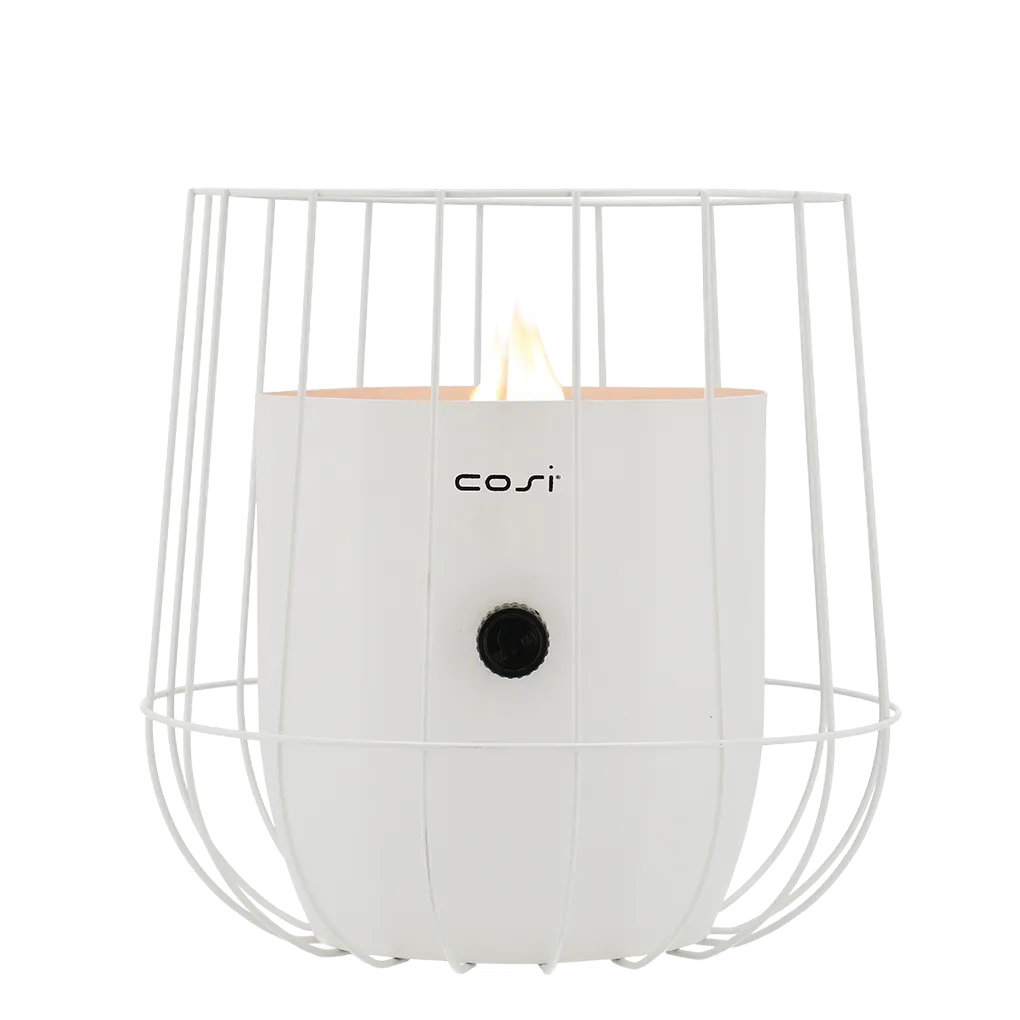COSI FIRES Cosiscoop Basket gaslanterne, m. småsten - hvid metal (H:31)