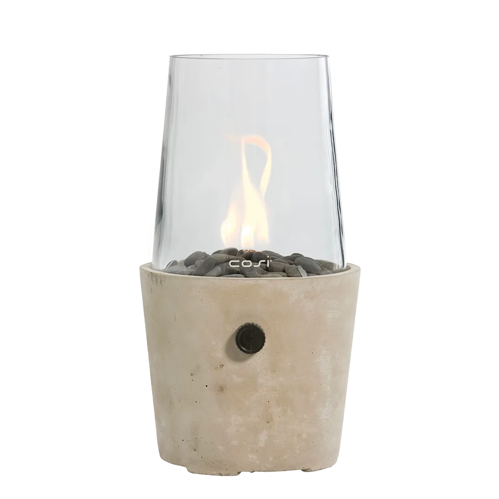 COSI FIRES Cosiscoop Cement round gaslanterne, m. glas og småsten - beton (H:39)