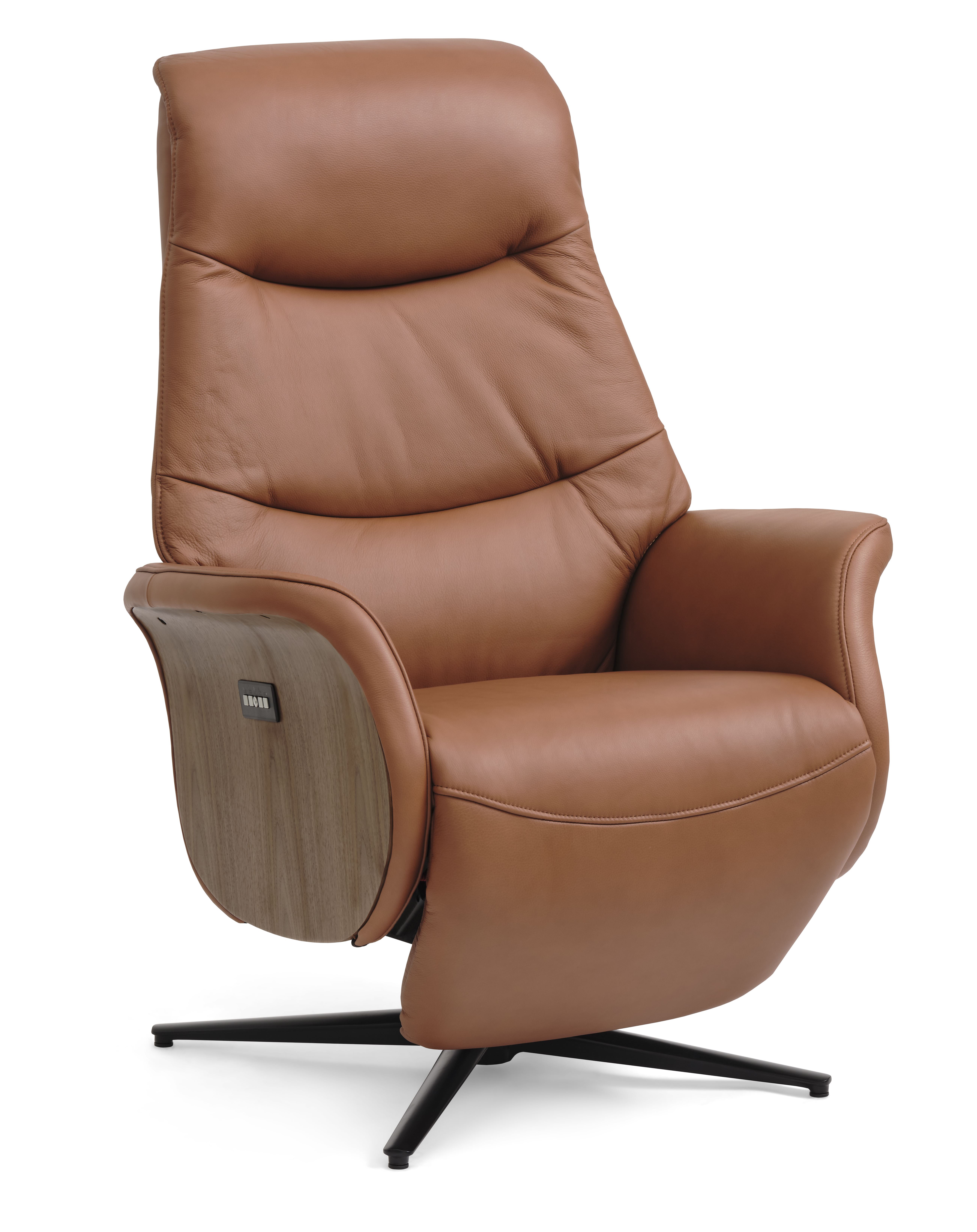 William recliner stol, 2 motorer, armlæn, vippefunktion, fodskammel - cognac semianilin læder/metal