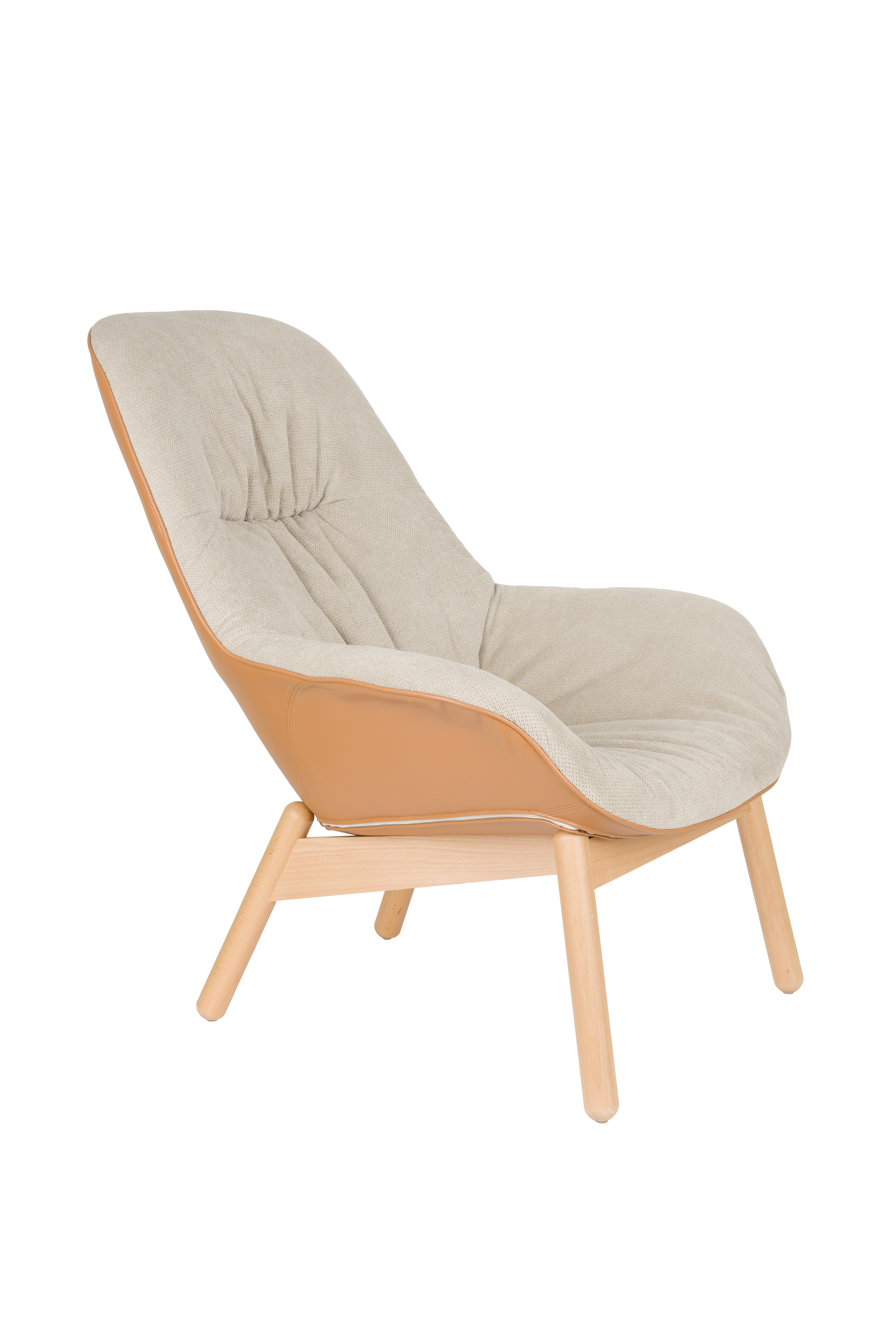 WHITE LABEL LIVING Duke loungestol, m. armlæn - beige polyester, lysebrun polypropylenplast, bøg