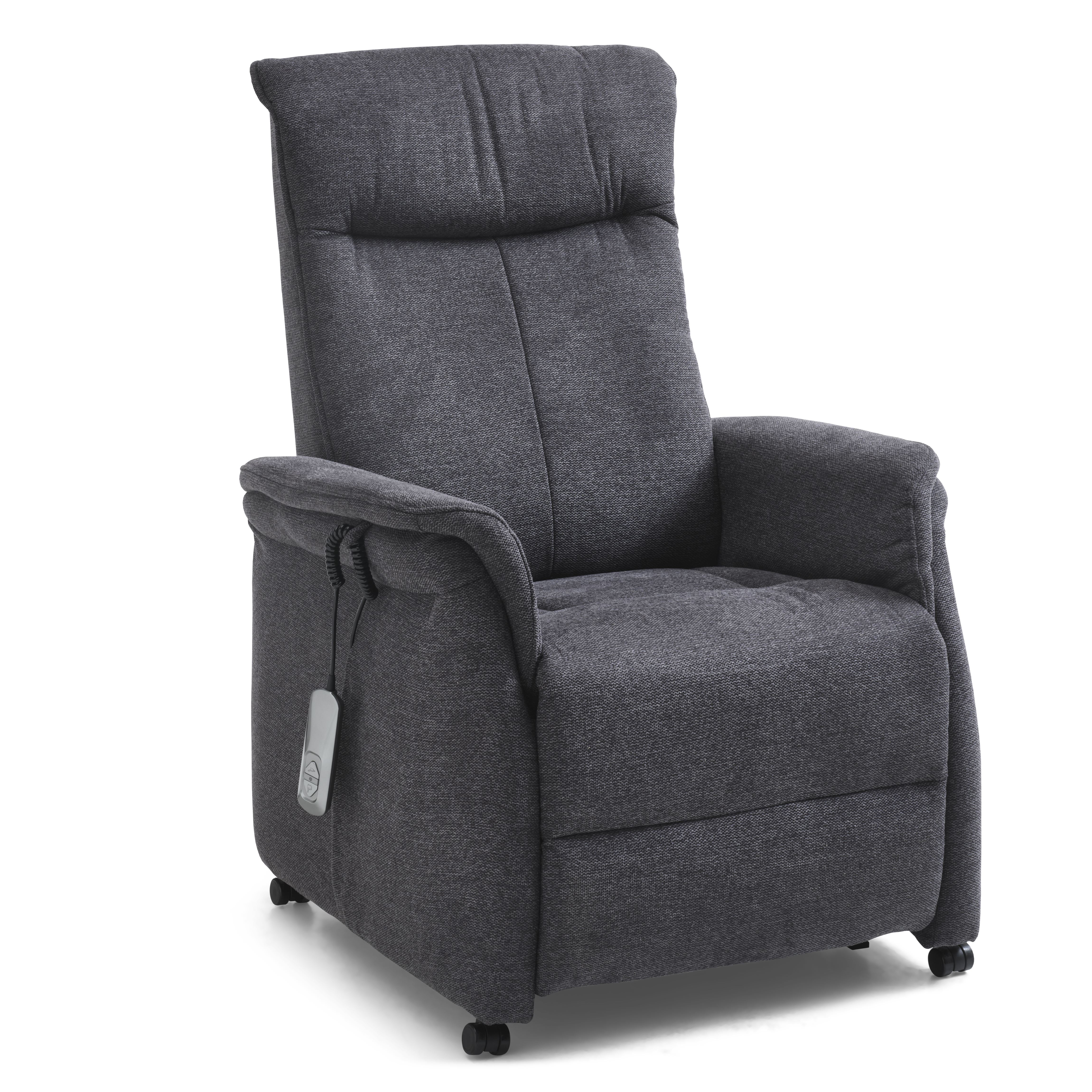Victor recliner stol, m. 1 motor, sædeløft, vippefunktion, skammel, armlæn, hjul - antracitgrå stof