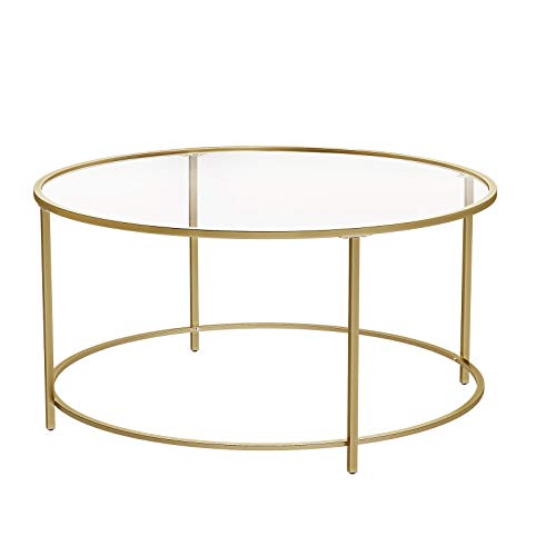 VASAGLE sofabord, rund - glas og guld stål (Ø84)