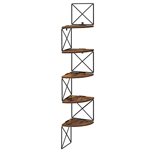 VASAGLE hjørnevæghylde, m. 5 hylder - rustik brun spånplade og sort stål