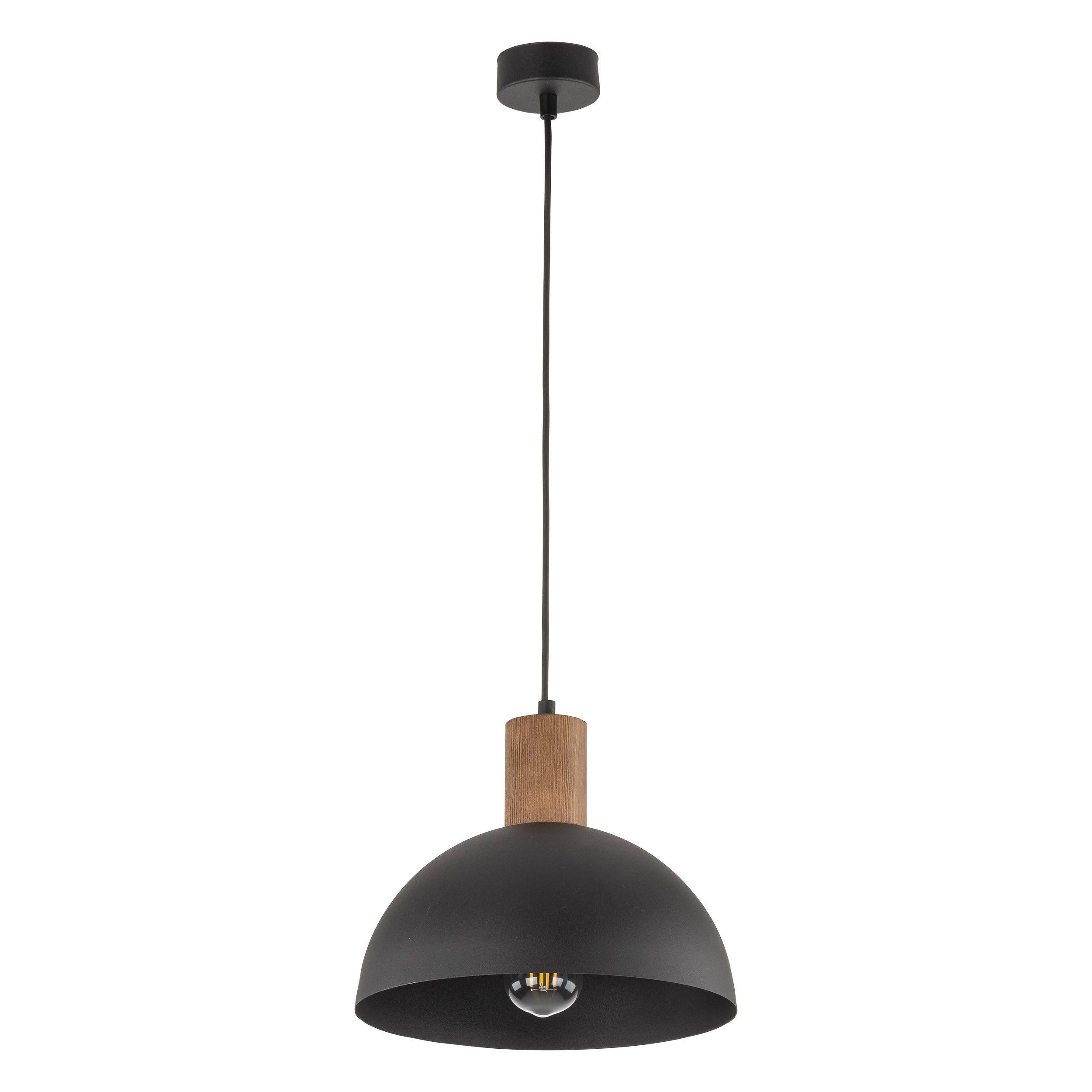 TK Oslo loftlampe - sort metal og valnøddefarvet træ