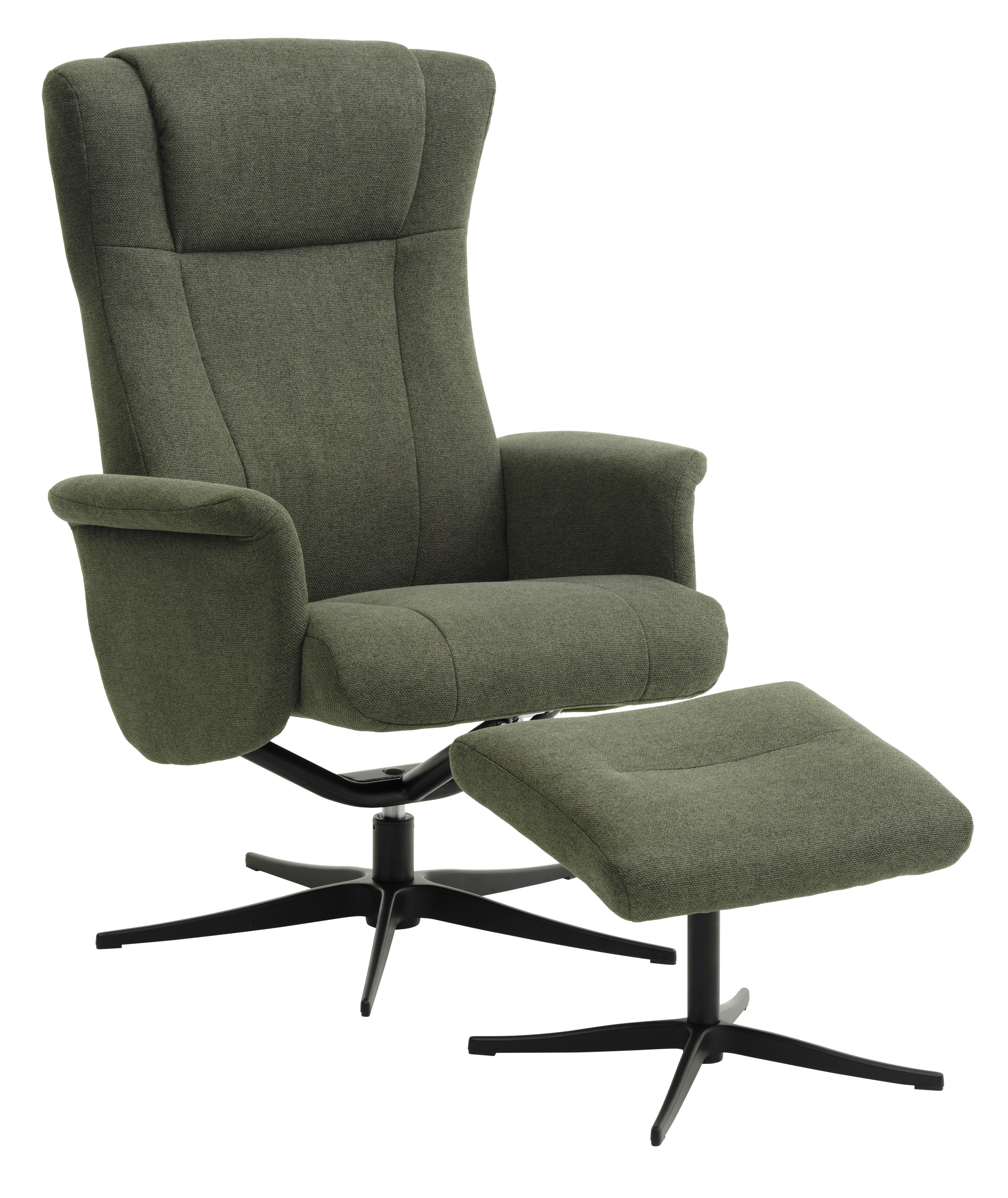 Billede af Liam recliner lænestol, inkl. fodskammel - vinter mosgrøn polyester stof og sort aluminium