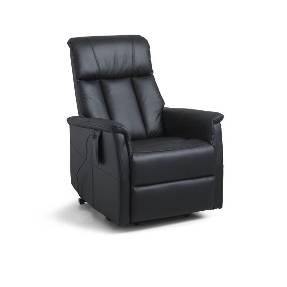 Lucas Recliner Stol Motor Vippefunktion Fodskammel Armlæn Sort Læder Pvc