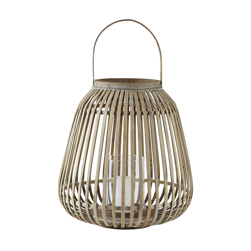 VILLA COLLECTION Amas lanterne, m. hank, rund - klar glas og natur bambus (Ø37)