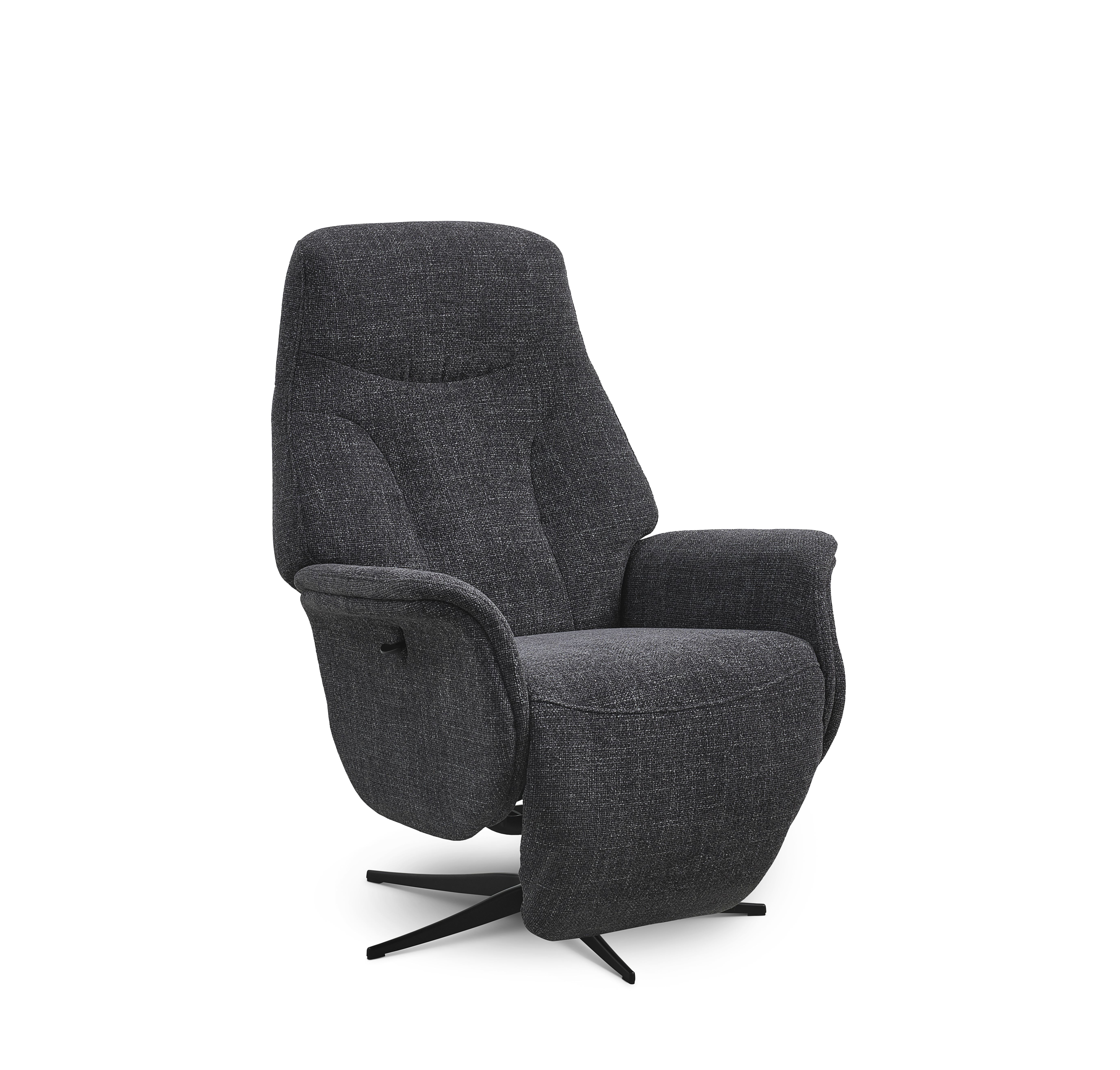 Billede af Storm recliner stol, manuel, m. armlæn, vippefunktion, fodskammel - antracitgrå stof/sort metal