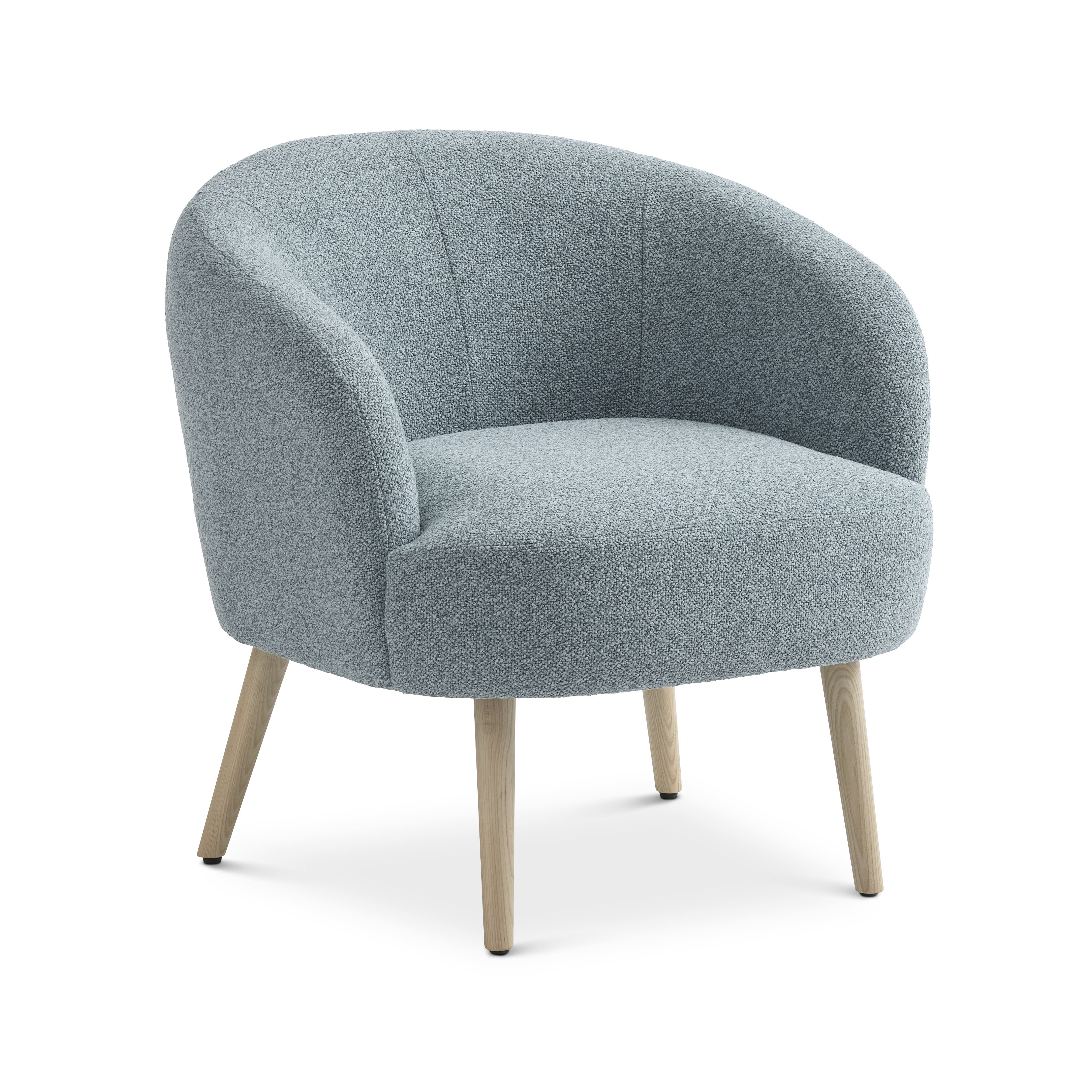 Conrad loungestol, m. armlæn - æggeblå polyester stof og natur asketræ