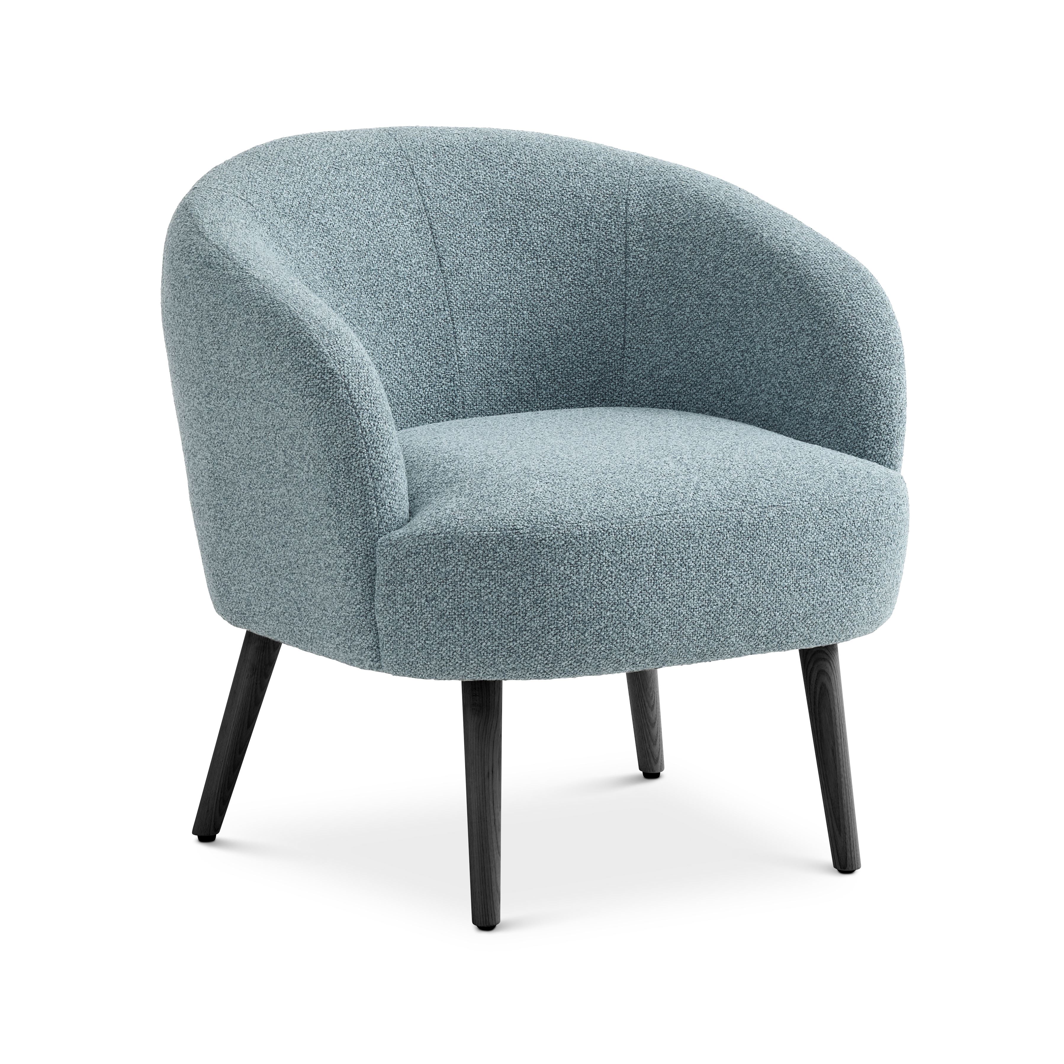 Conrad loungestol, m. armlæn - æggeblå polyester stof og sort asketræ