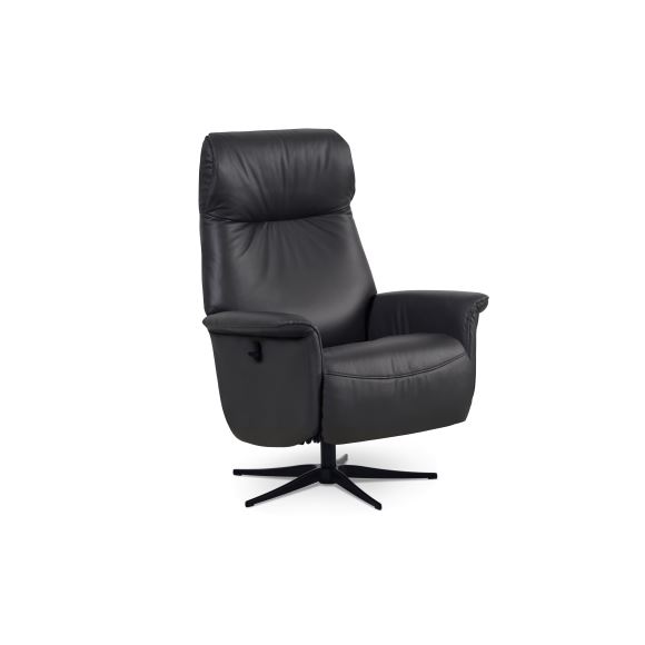 Tristan Recliner Stol Manuel Vippefunktion Fodskammel Armlæn Sort Læder Pvc