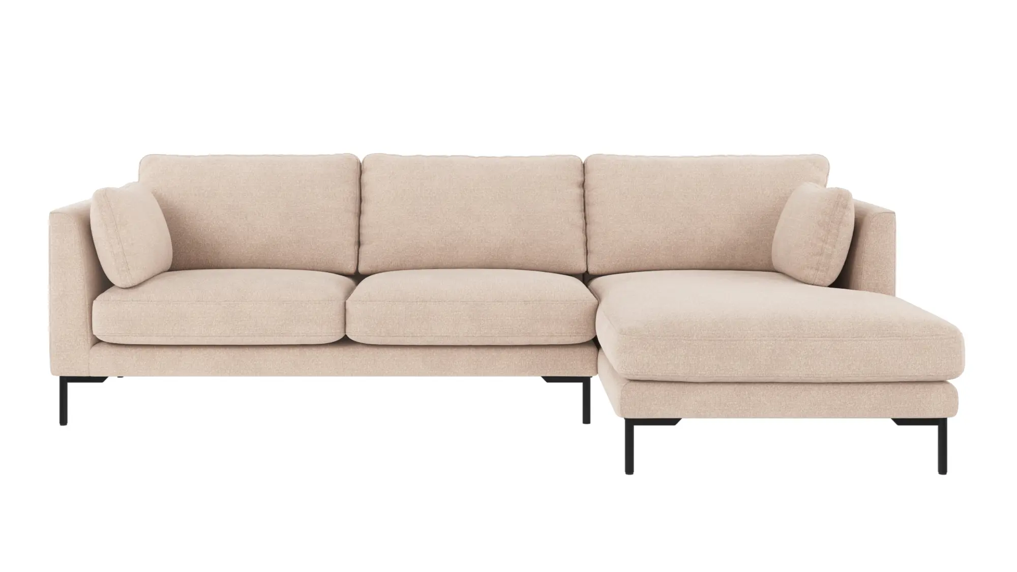 ROWICO Corwin 3,5 pers. sofa, m. chaiselong R - lys beige polyester stof og sort metal