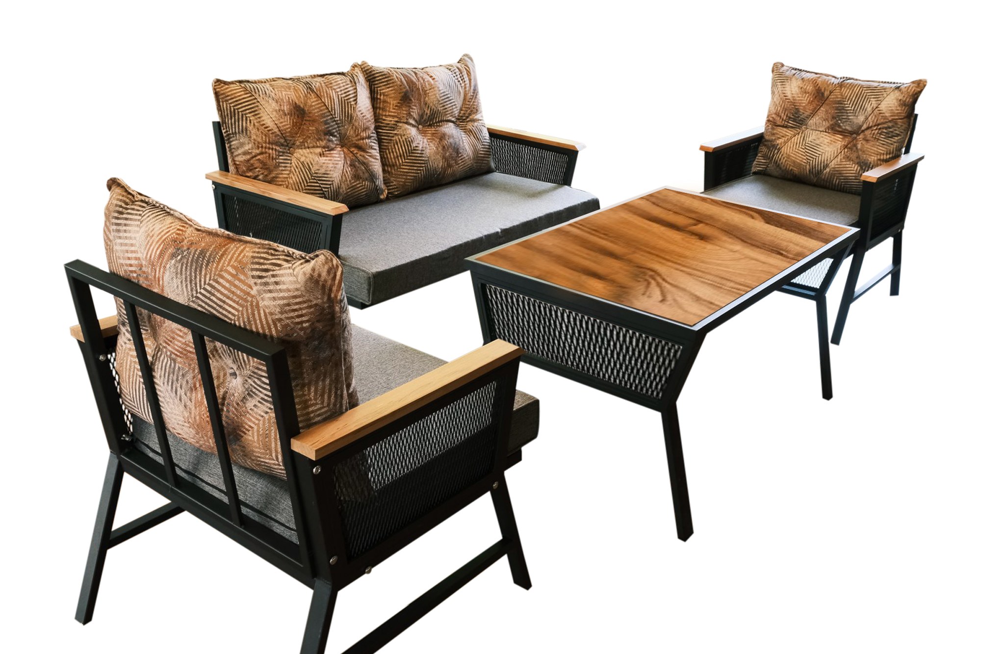NordvÄrk Mers Udendørs Loungesæt Stole Sofa Bord Multifarvede Hynder Sort Metal Træ