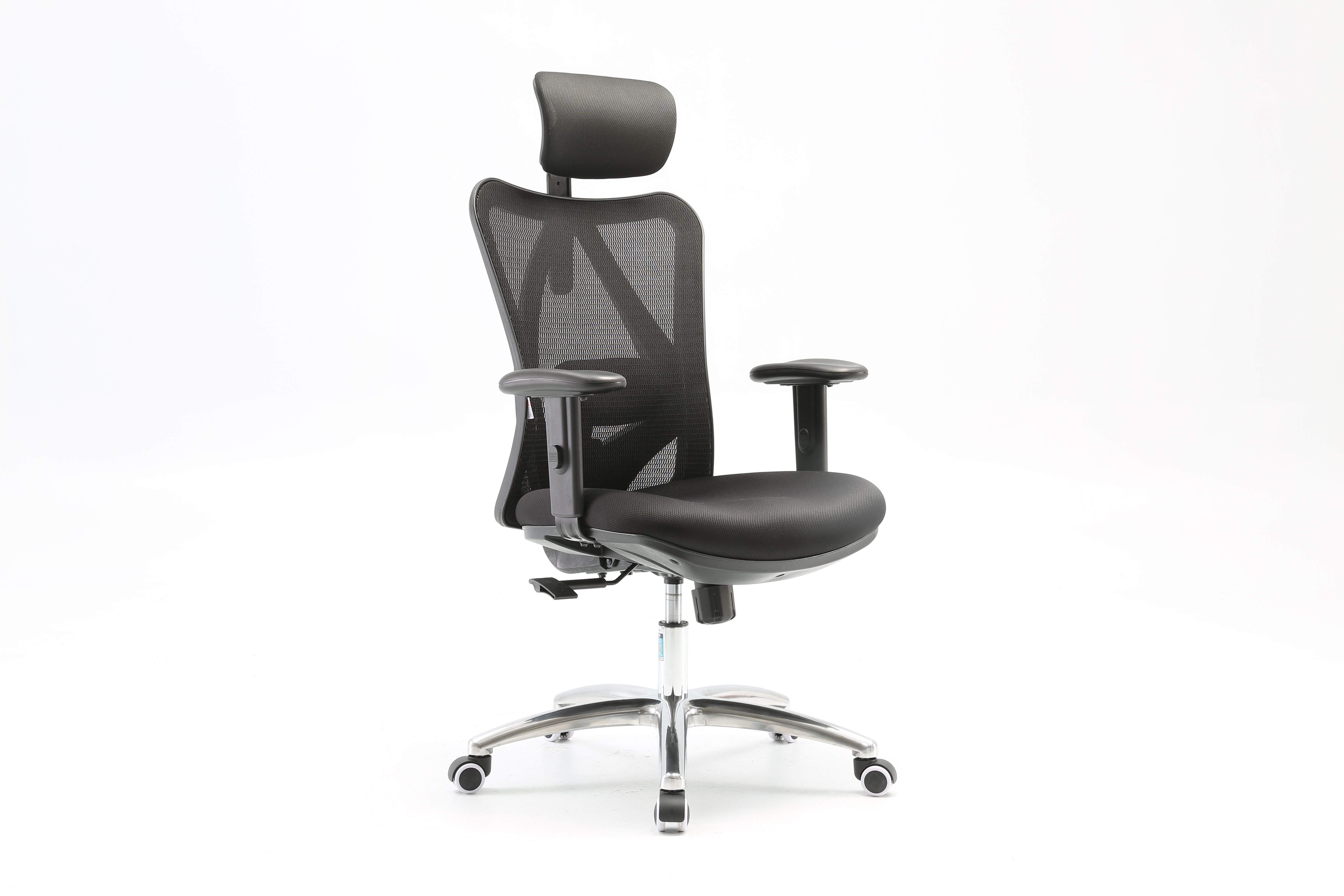 Ergo Premium M18 kontorstol, m. armlæn og hjul - sort mesh og børstet aluminium