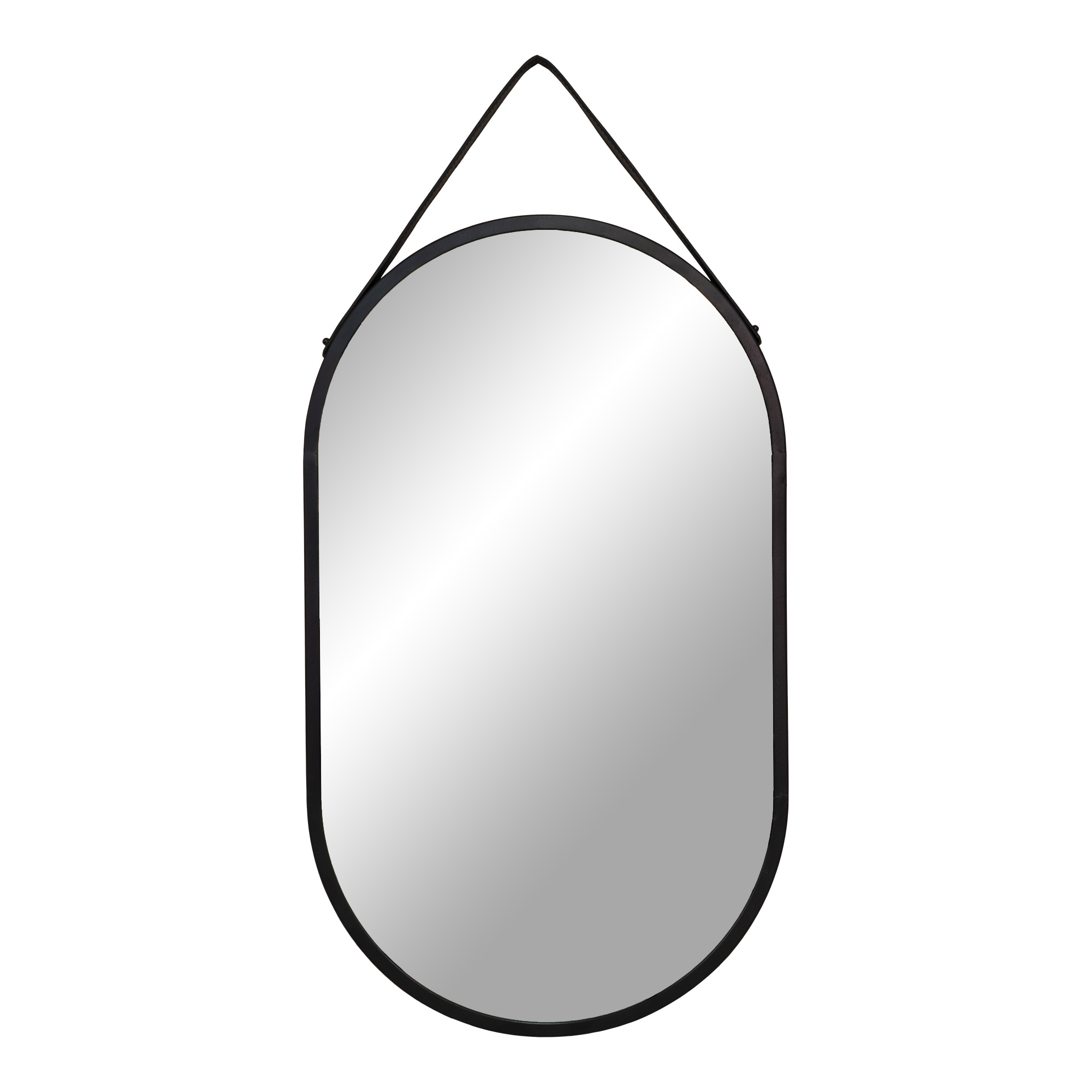 HOUSE NORDIC Trapani vægspejl, m. PU strop, oval - spejlglas og sort stål (60x35)