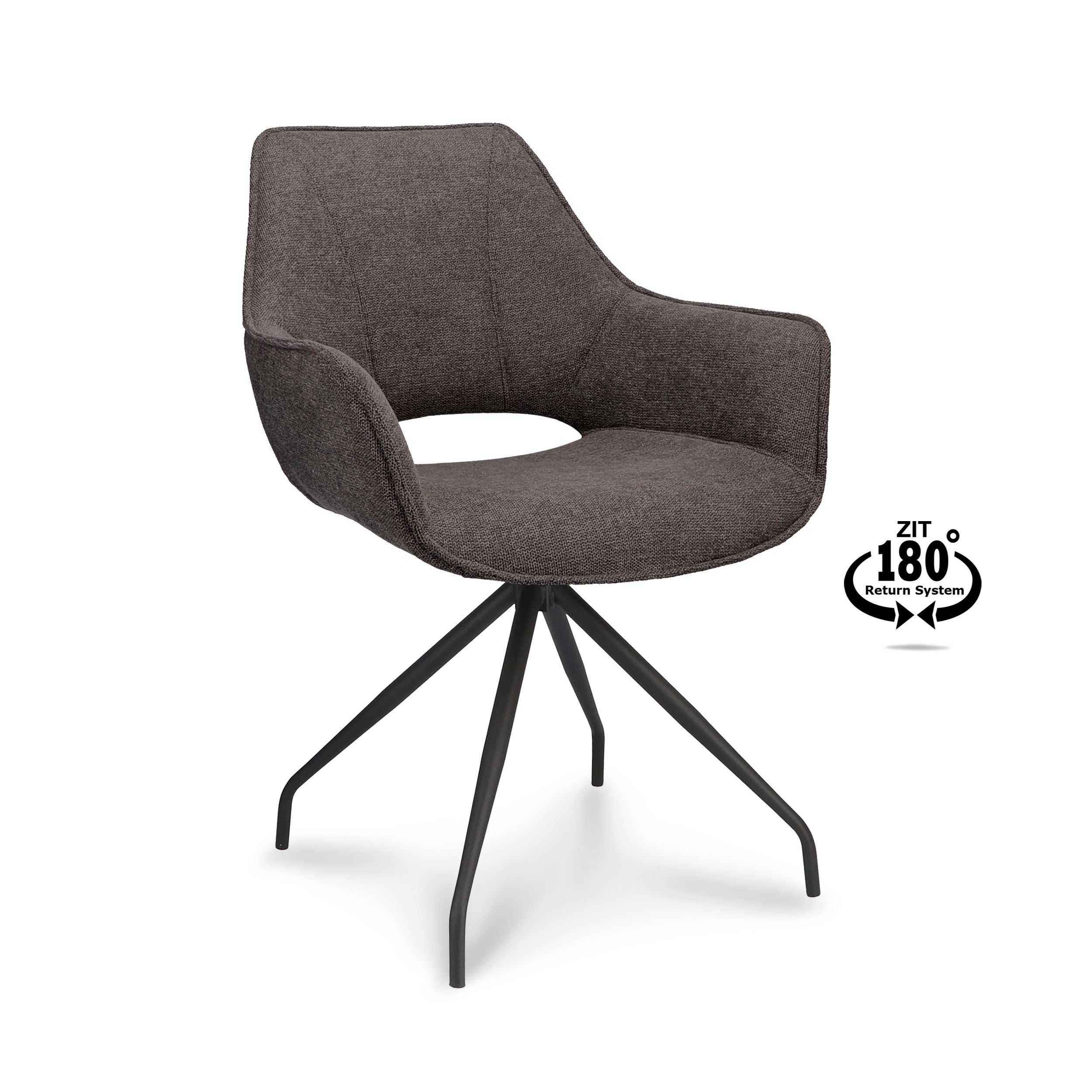 Sofia spisebordsstol, m. armlæn og returdrej - antracitgrå stof og sort metal