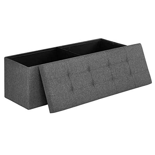 Songmics bænk, foldbar, m. låg og metalskillegitter - mørkegrå imiteret linned (110x38)