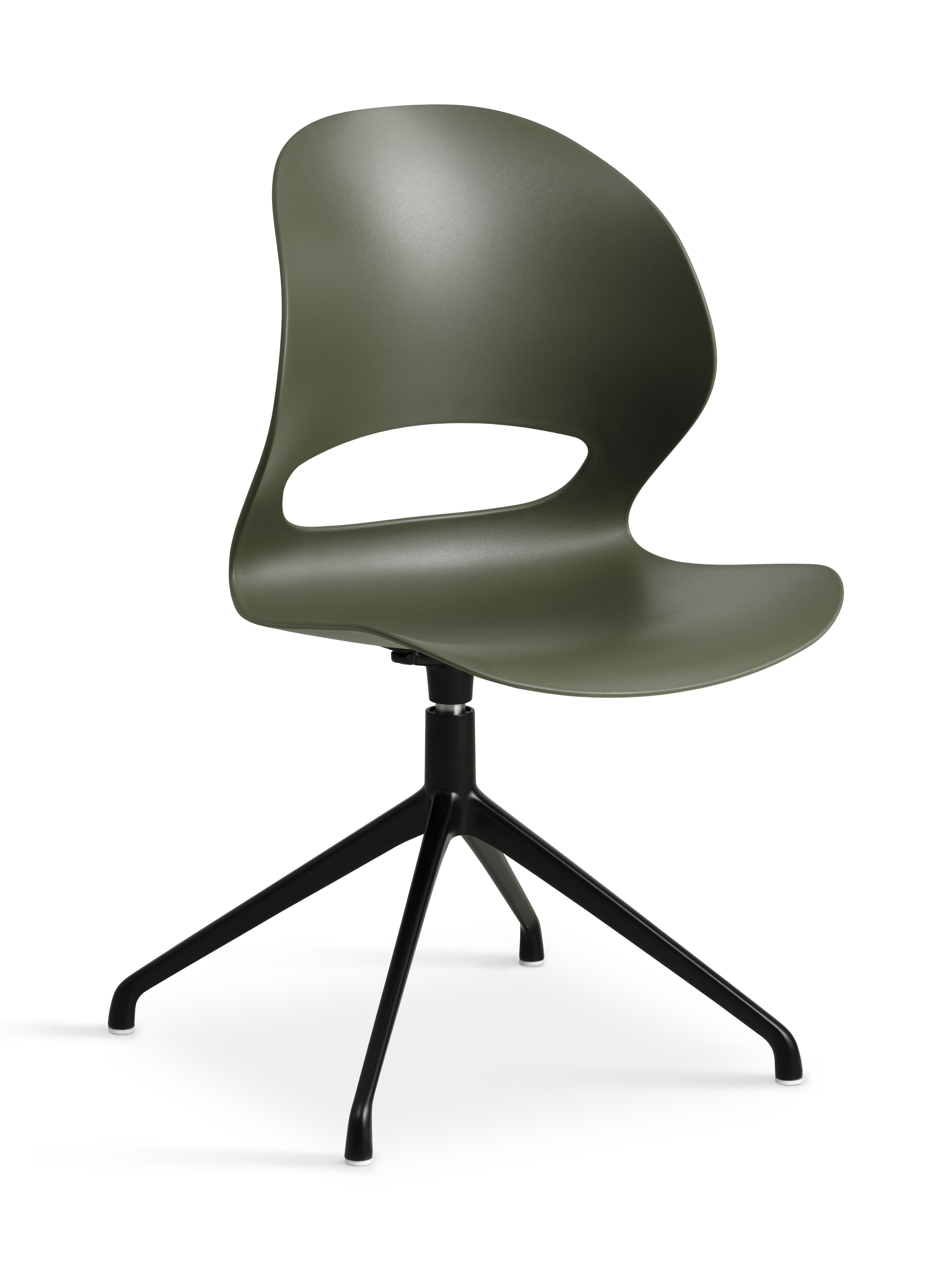 Linea spisebordsstol, m. drejefunktion - oliven PVC og sort metal