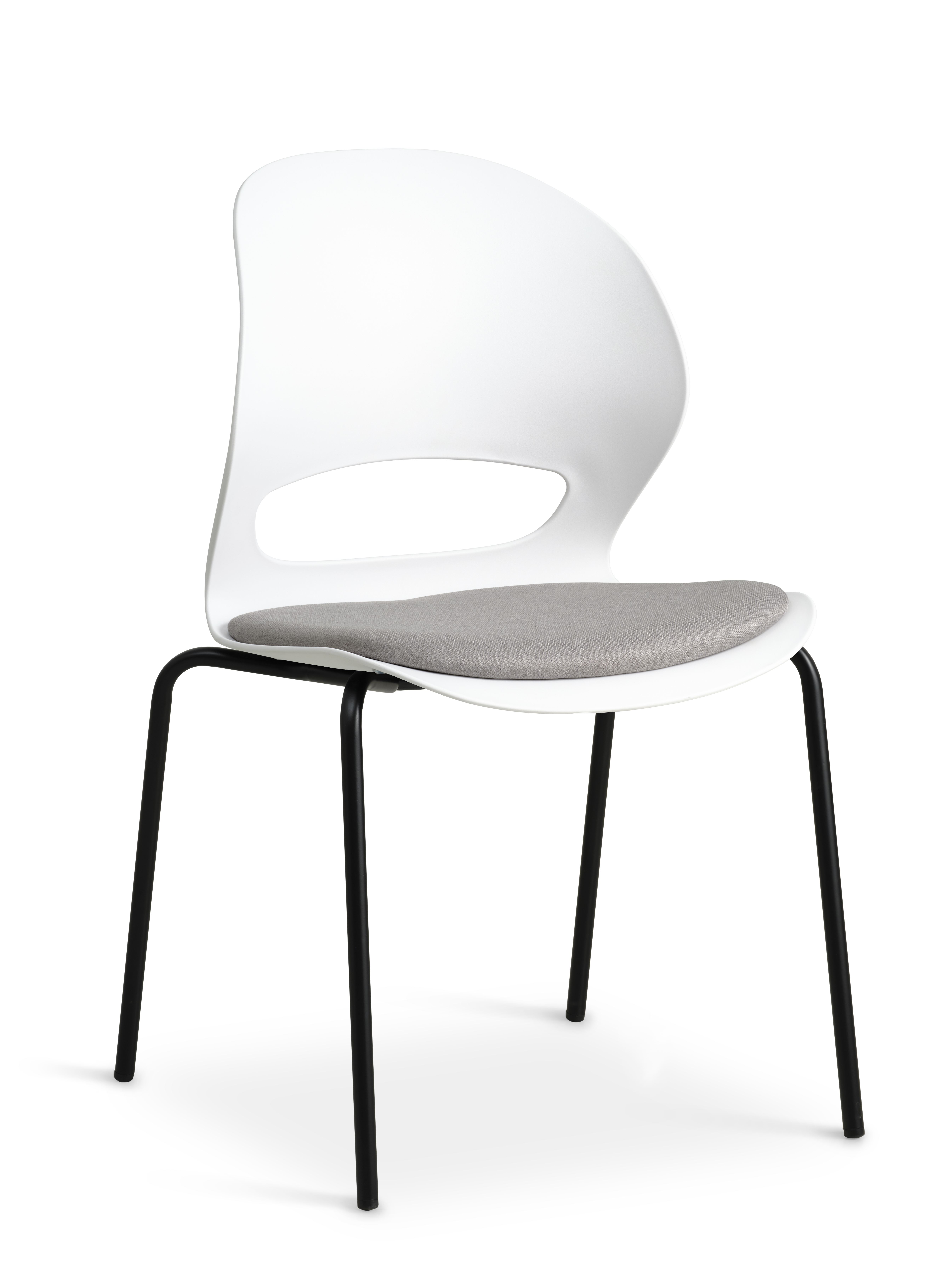 Linea spisebordsstol, m. grå stofhynde - hvid PVC og sort metal