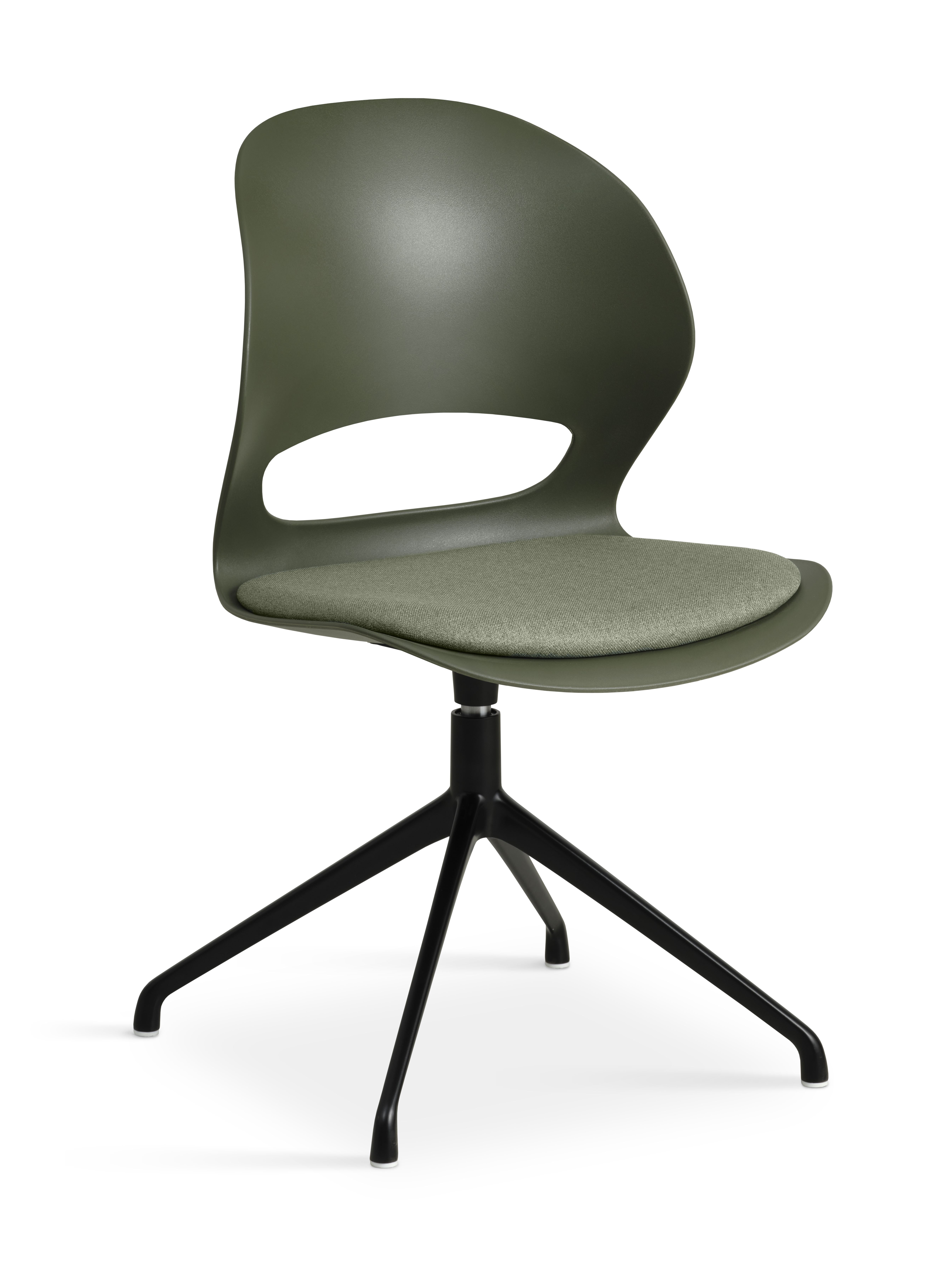 Linea spisebordsstol, m. drejefunktion og oliven stofhynde - oliven PVC og sort metal
