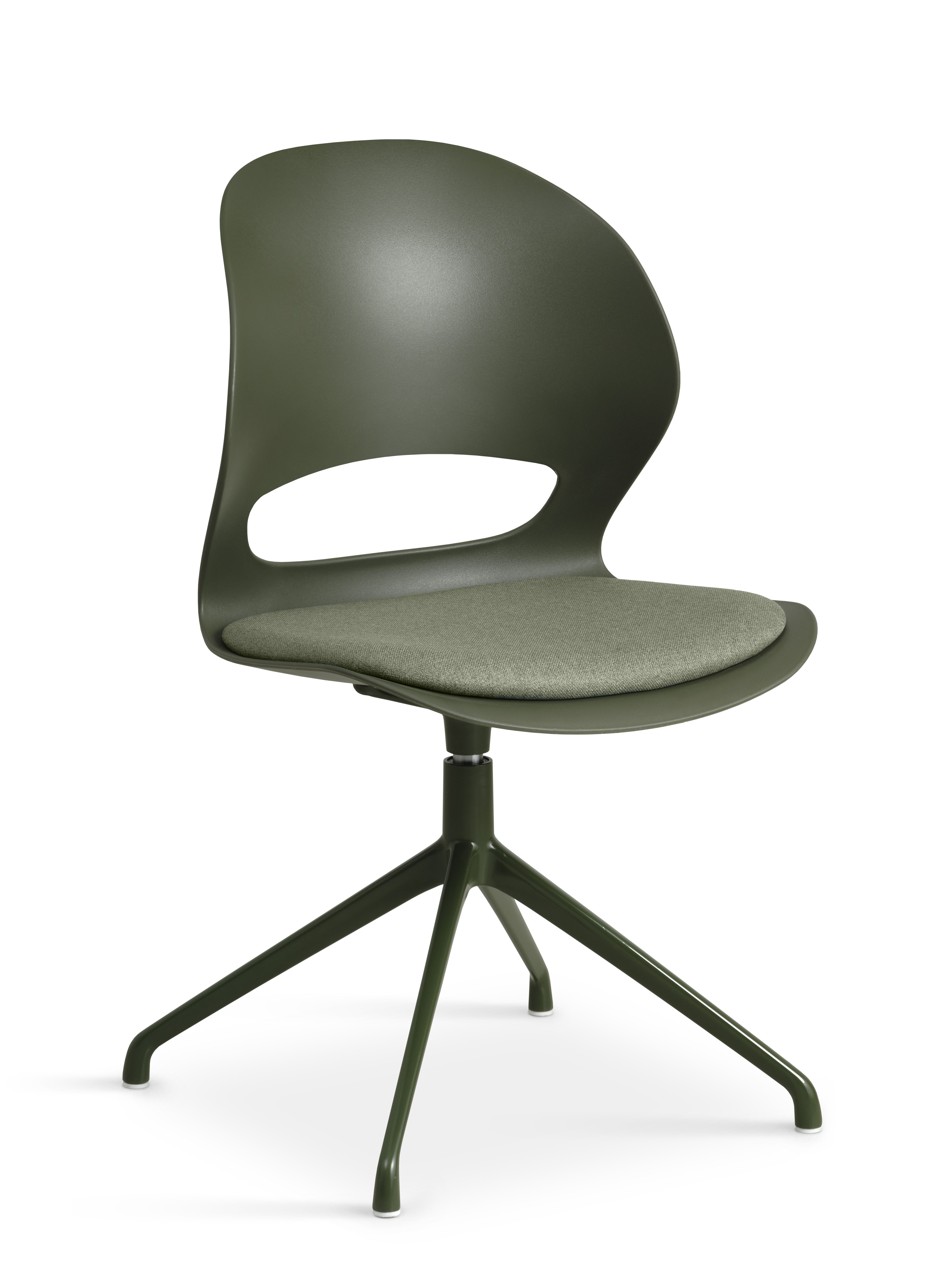 Linea spisebordsstol, m. drejefunktion og oliven stofhynde - oliven PVC og oliven metal