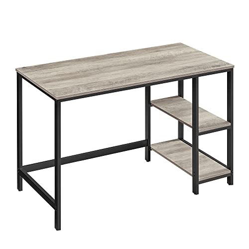 VASAGLE skrivebord, m. 2 hylder - greige spånplade og sort stål (120x60)