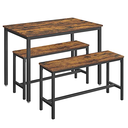 VASAGLE spisebord med 2 bænke - rustik brun spånplade og sort stål