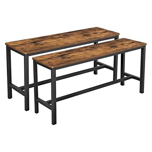 VASAGLE spisebordsbænk, rektangulær - rustik brun spånplade og sort jern (sæt med 2)