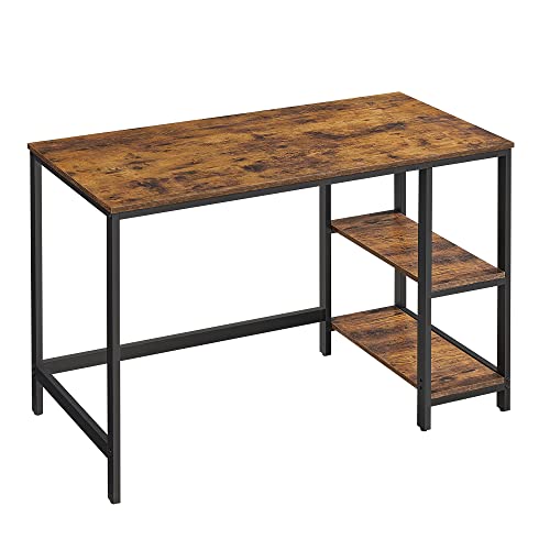 VASAGLE skrivebord, m. 2 hylder - rustik brun spånplade og sort stål (120x60)